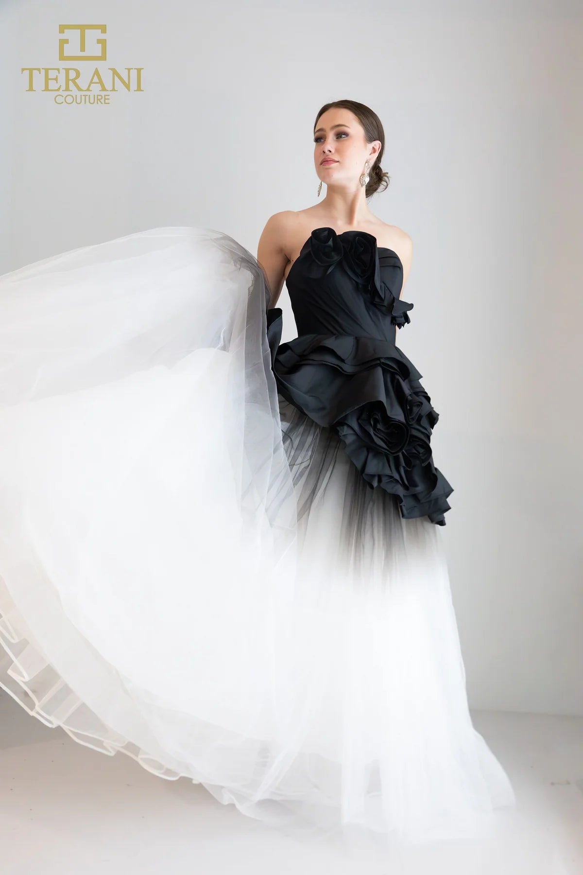 Terani Couture 251P4270 Asymmetric Strapless Tulle Ballgown Prom Dress