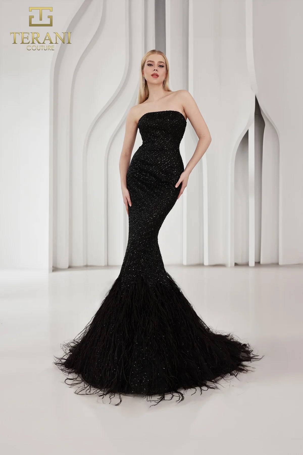 Terani Couture 251P4303 Strapless Beaded Tulle Mermaid Prom Dress