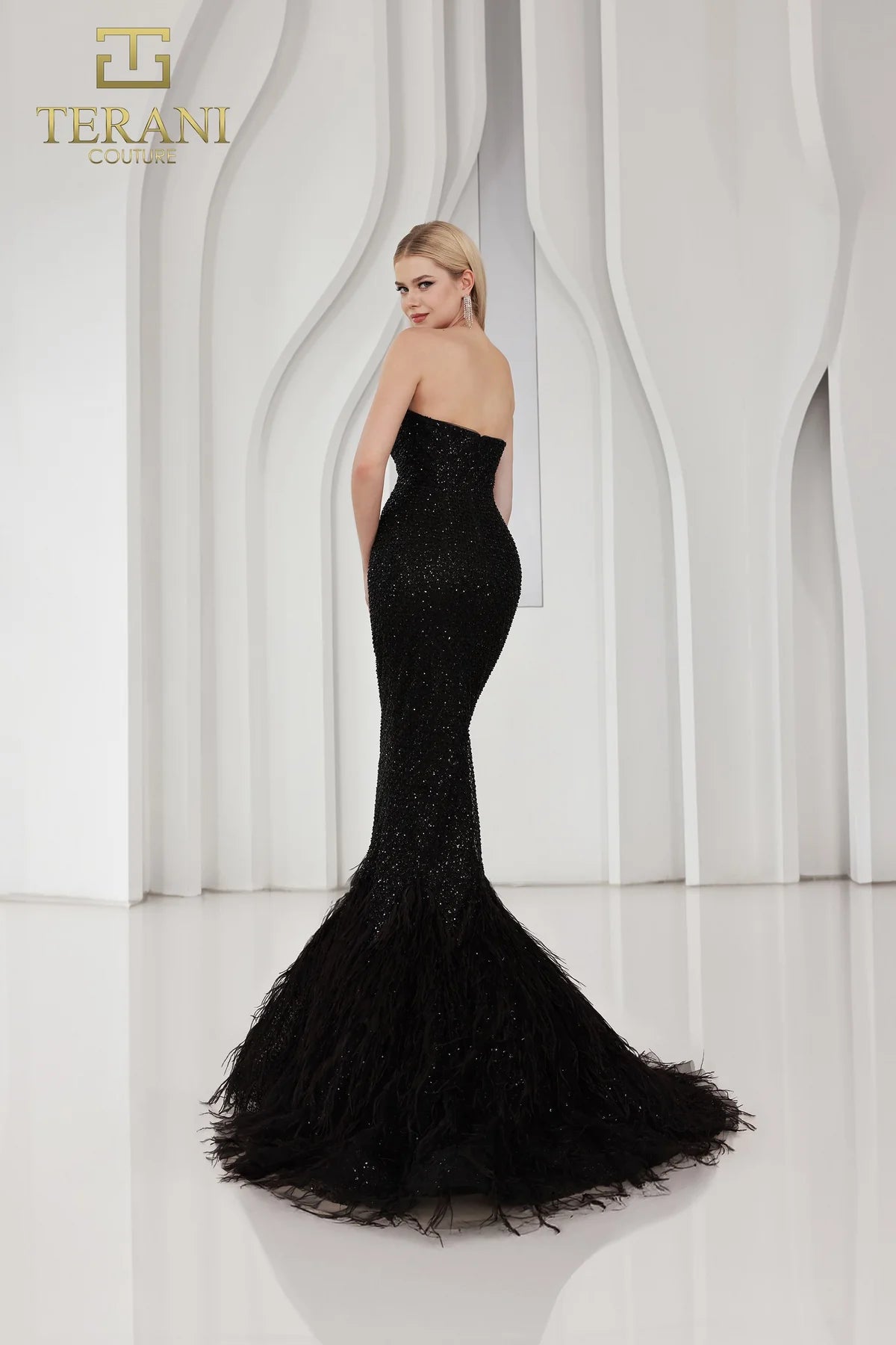 Terani Couture 251P4303 Strapless Beaded Tulle Mermaid Prom Dress