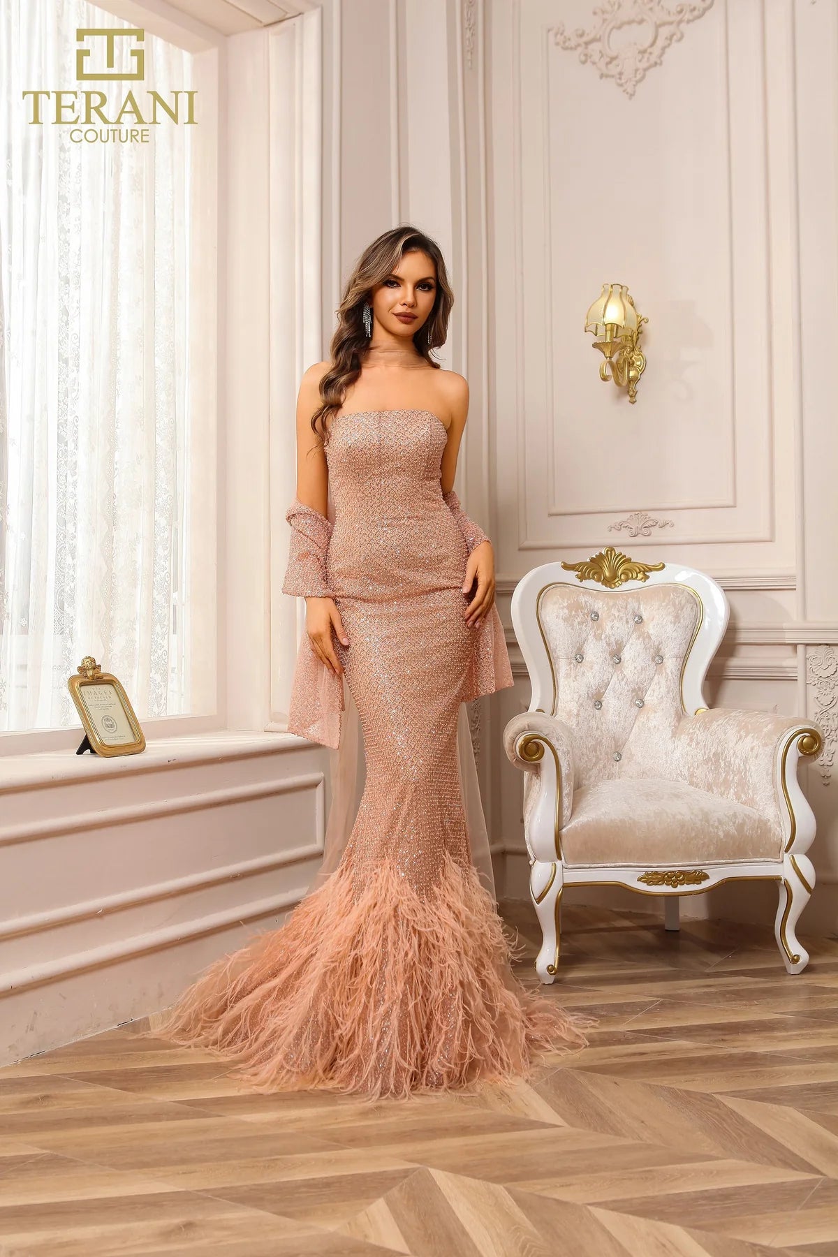 Terani Couture 251P4303 Strapless Beaded Tulle Mermaid Prom Dress