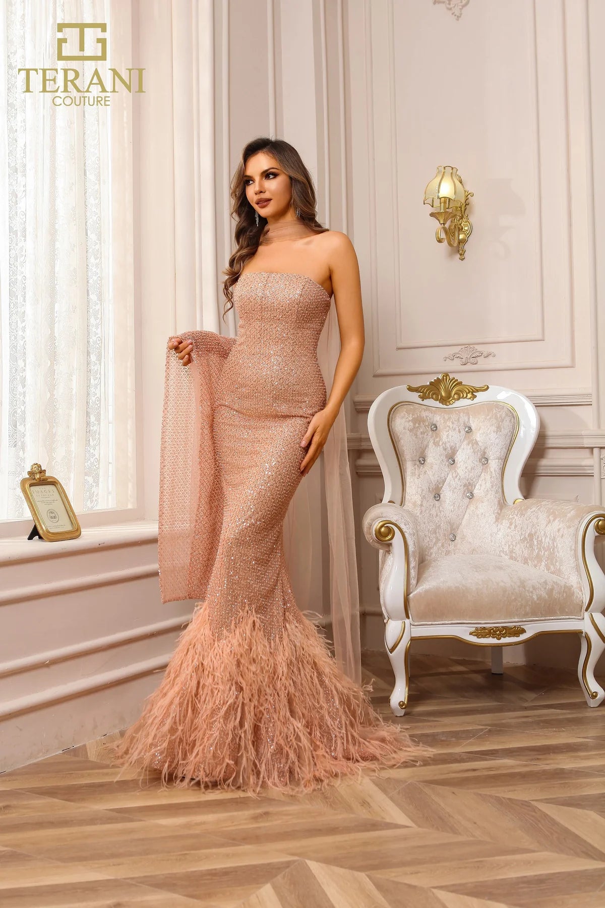 Terani Couture 251P4303 Strapless Beaded Tulle Mermaid Prom Dress