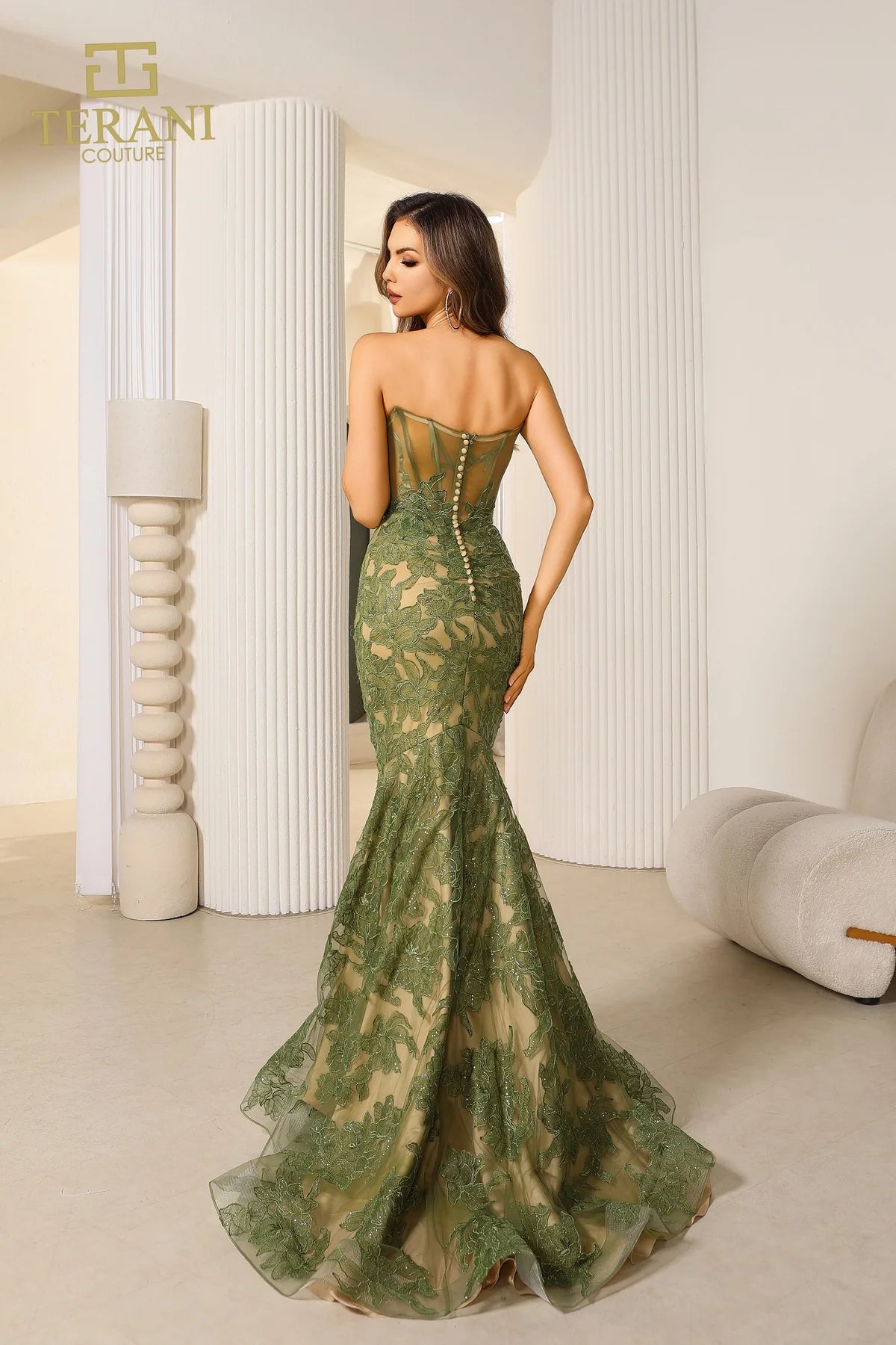 Terani Couture 251P4355 Strapless Lace Trumpet Prom Dress