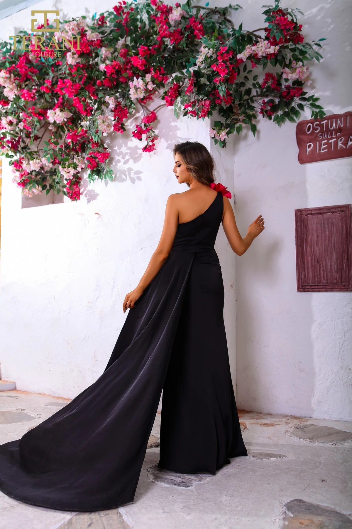 Terani Couture 251P4530 Matte Satin Asymmetric Side Slit Sleeveless Dress