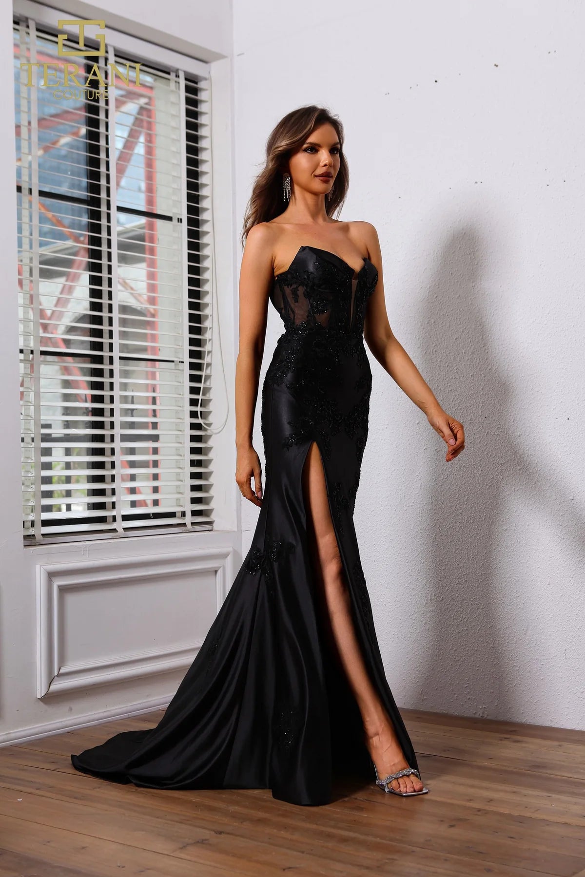 Terani Couture 251P4541 Sweetheart Strapless Side Slit Bodycon Dress