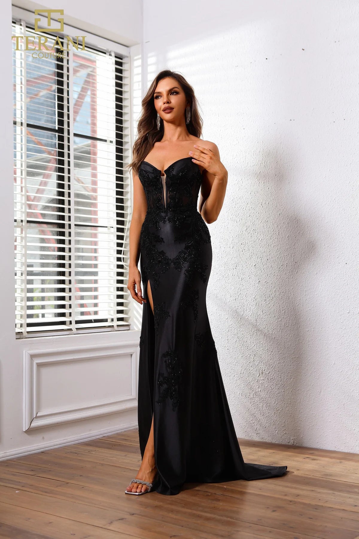 Terani Couture 251P4541 Sweetheart Strapless Side Slit Bodycon Dress
