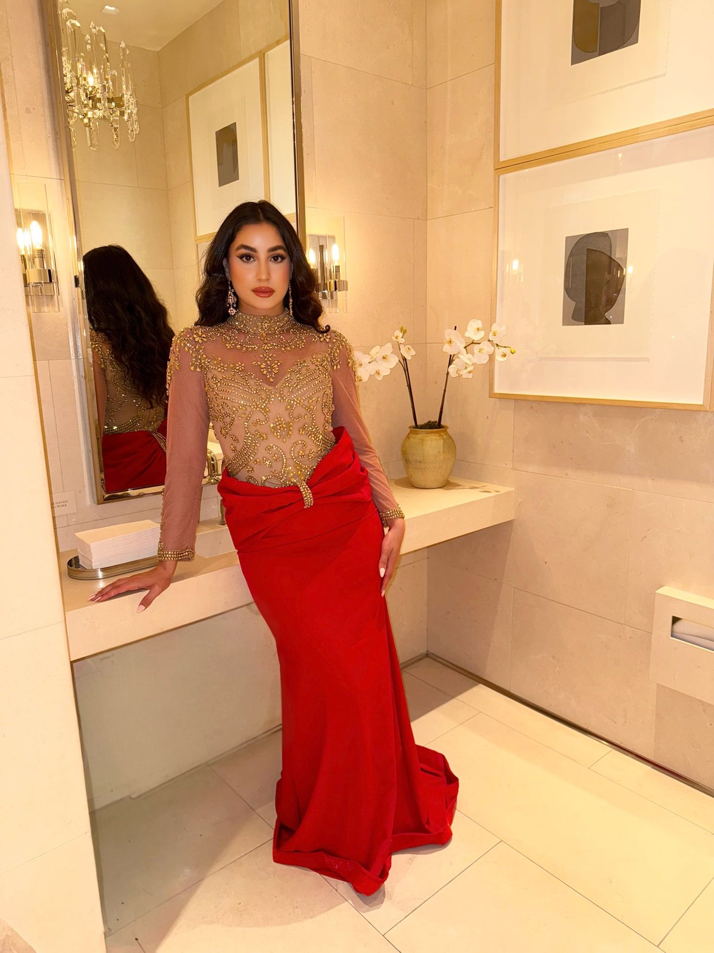 Bahar Long Sleeve Stretch Crepe Beaded Dress