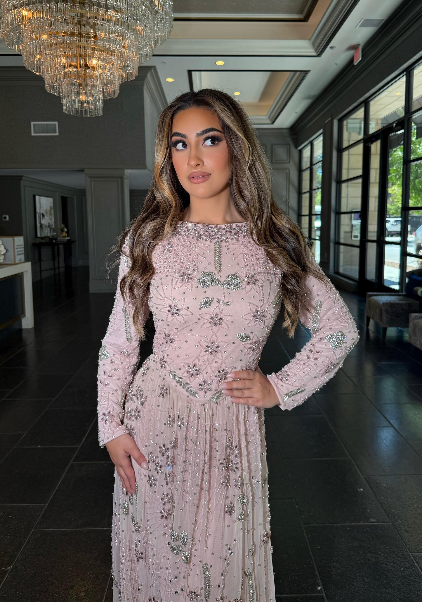 Soraya Long Sleeve Adorned with Intricate Beadwork and Shimmering Stones