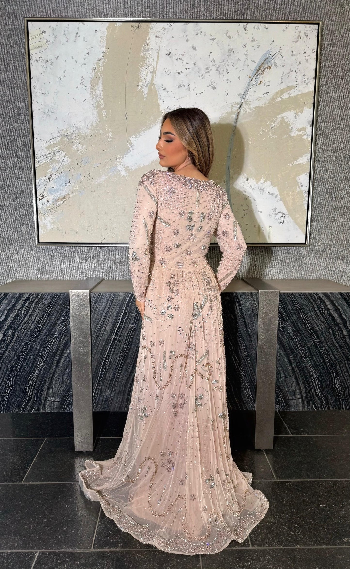 Soraya Long Sleeve Adorned with Intricate Beadwork and Shimmering Stones