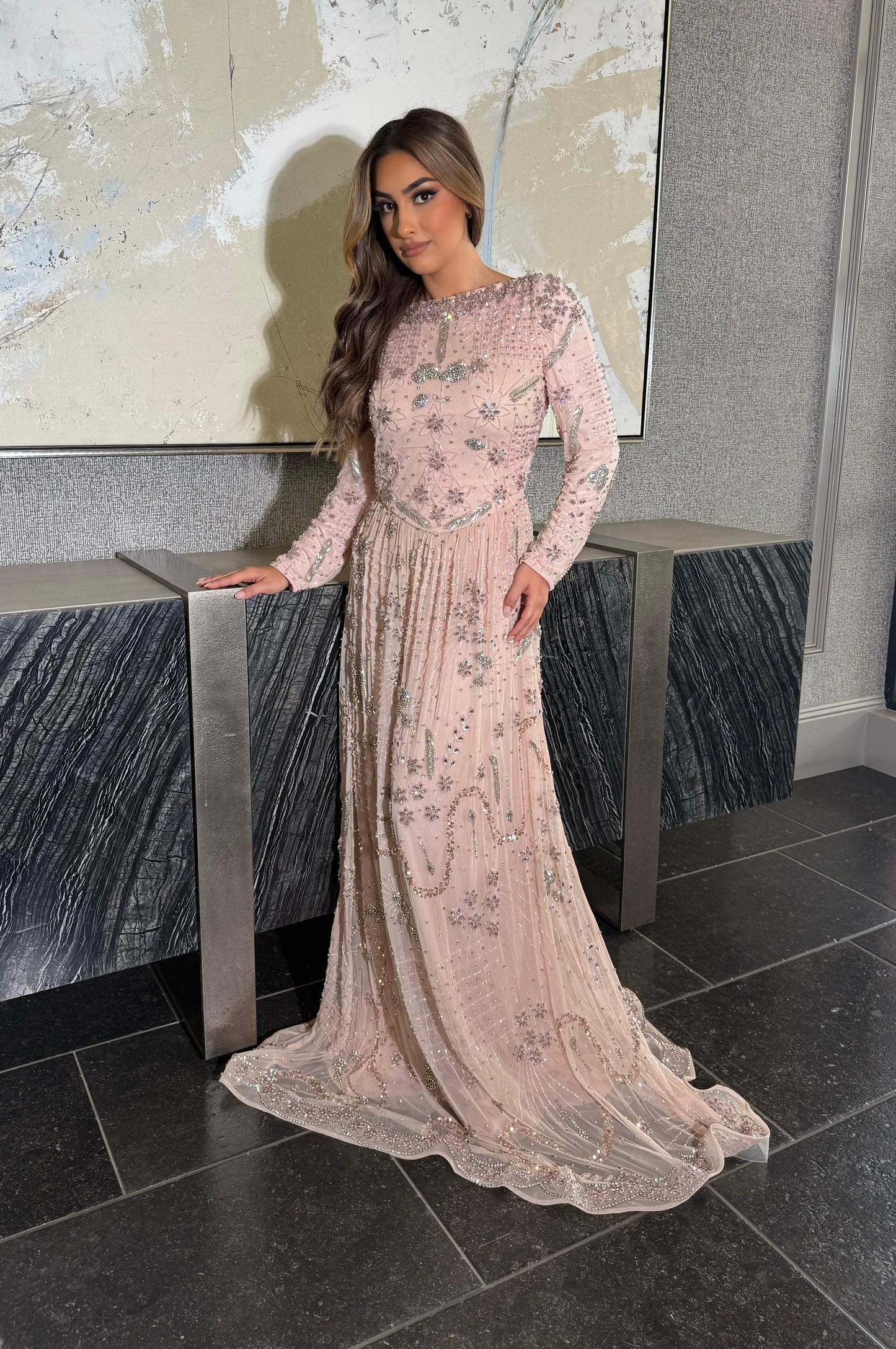 Soraya Long Sleeve Adorned with Intricate Beadwork and Shimmering Stones