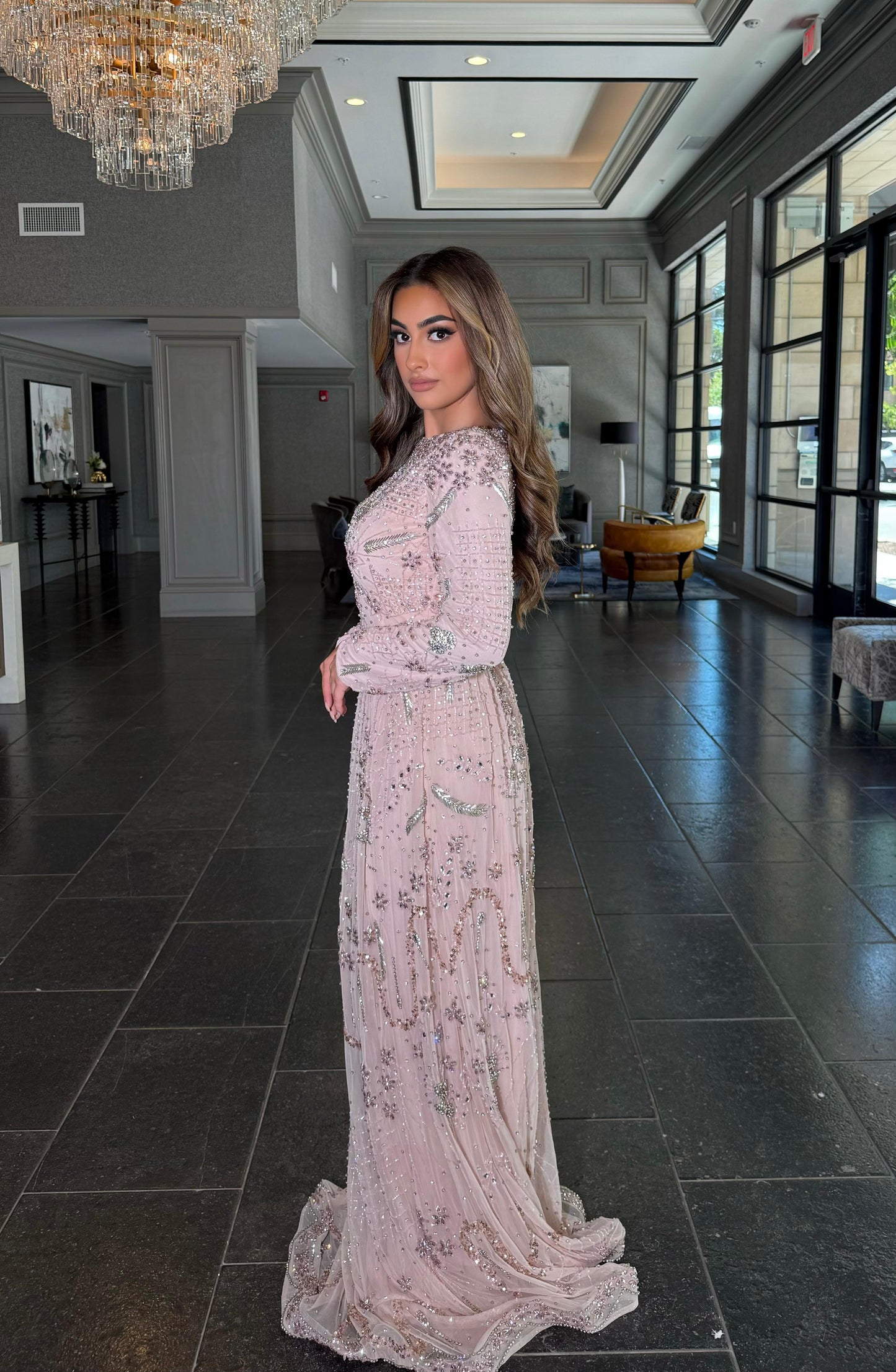 Soraya Long Sleeve Adorned with Intricate Beadwork and Shimmering Stones