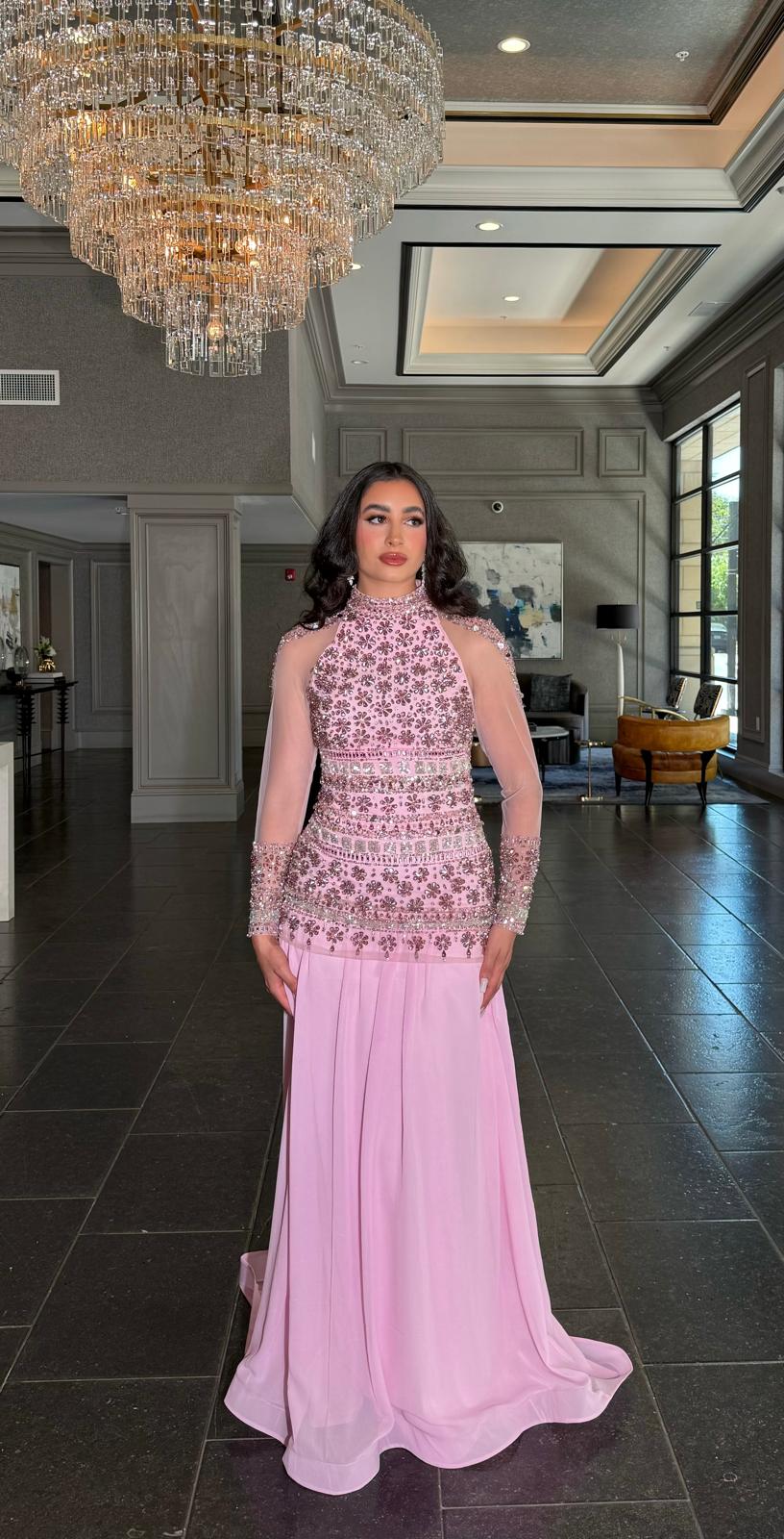 Mina Long Sleeve Embellished Floor-Length Gown