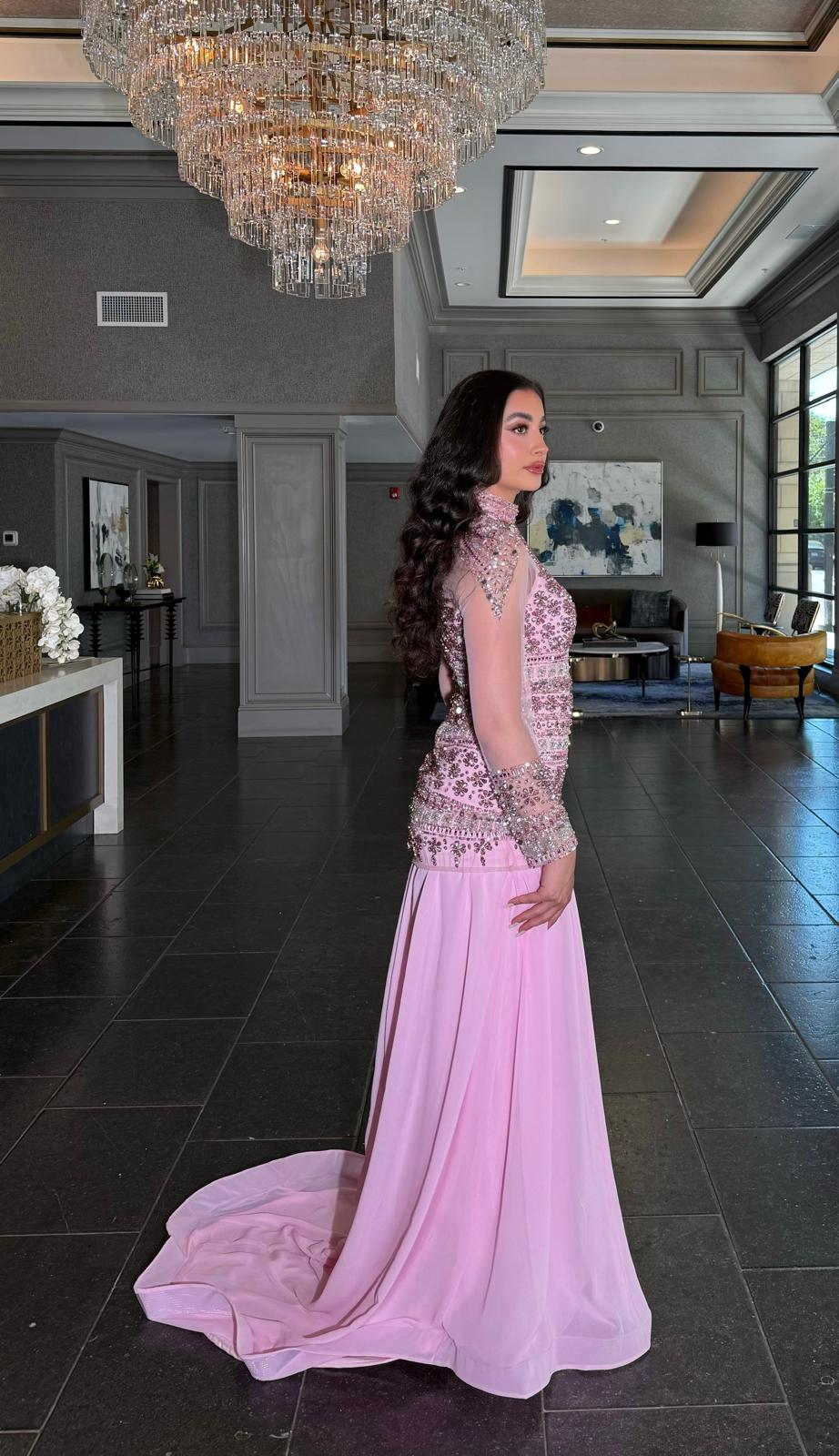 Mina Long Sleeve Embellished Floor-Length Gown