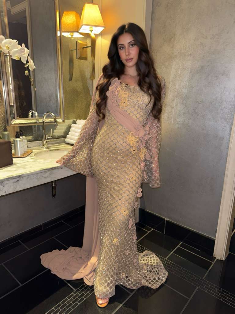 Naila Embroidered Lattice Gown