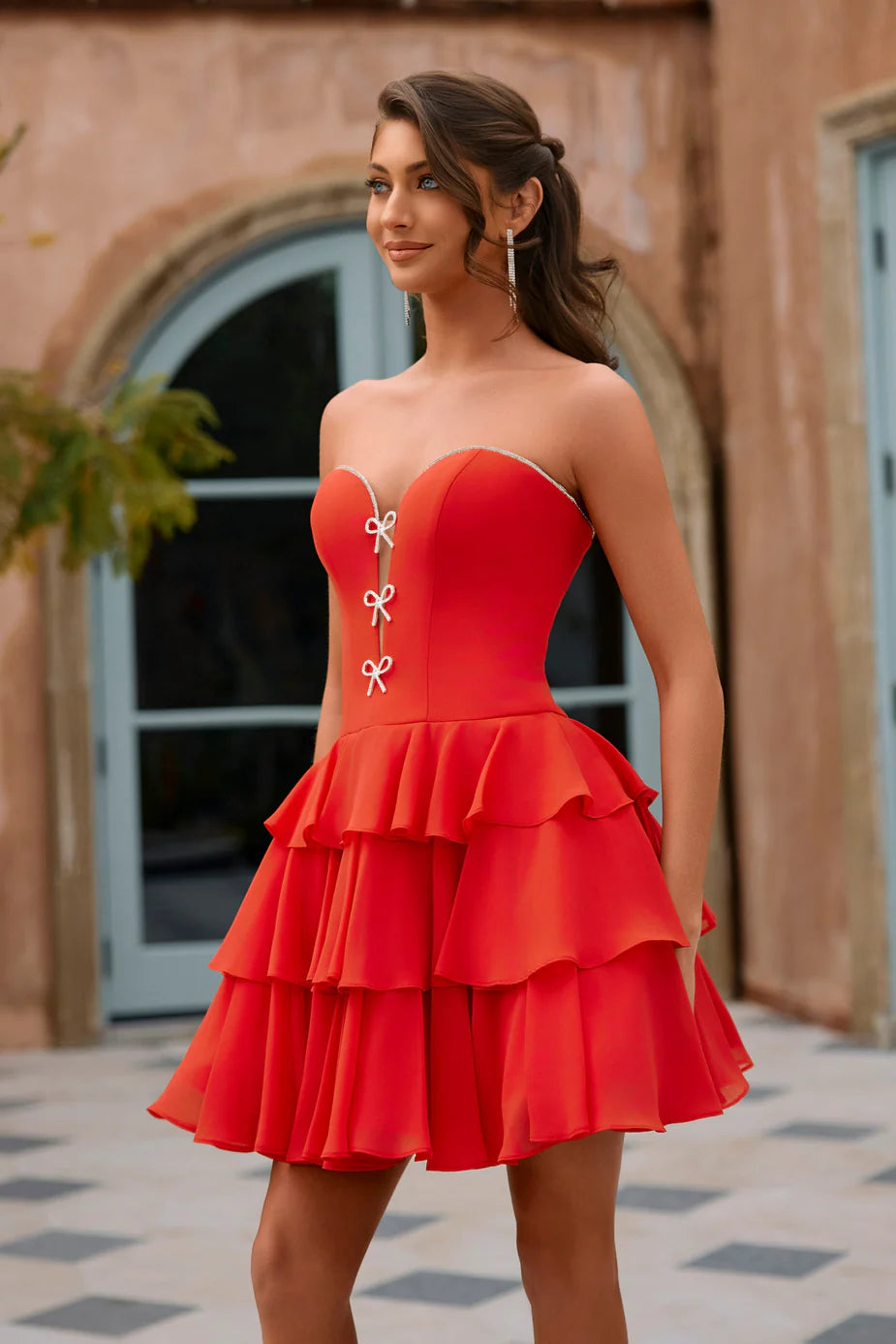 Portia & Scarlett XO202 Navy Strapless Sweetheart Neckline Tiered Ruffle Mini Dress