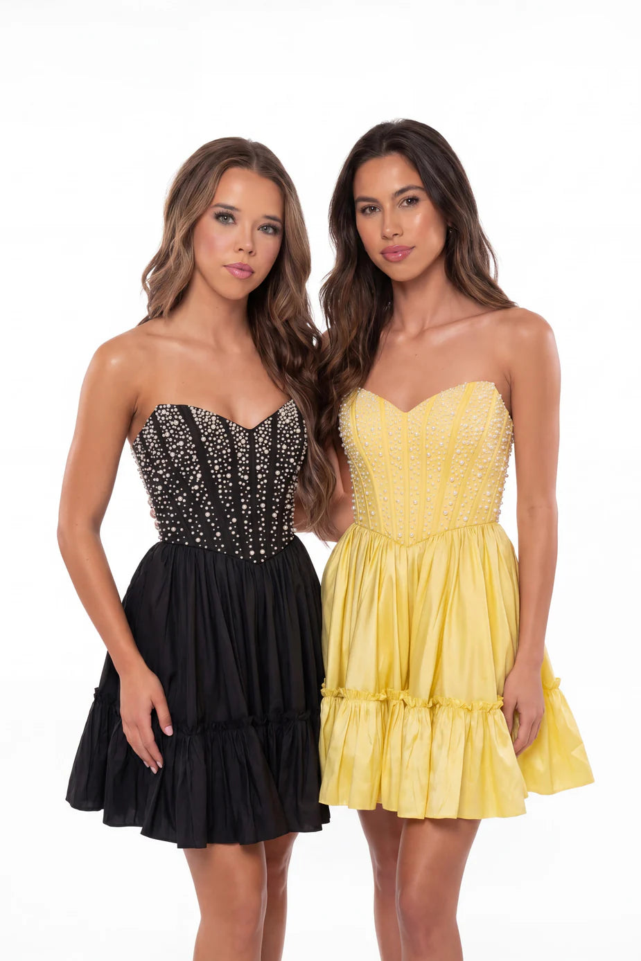 Portia & Scarlett XO216 Pink Embellished Strapless Sweetheart Neckline Flared Mini Dress