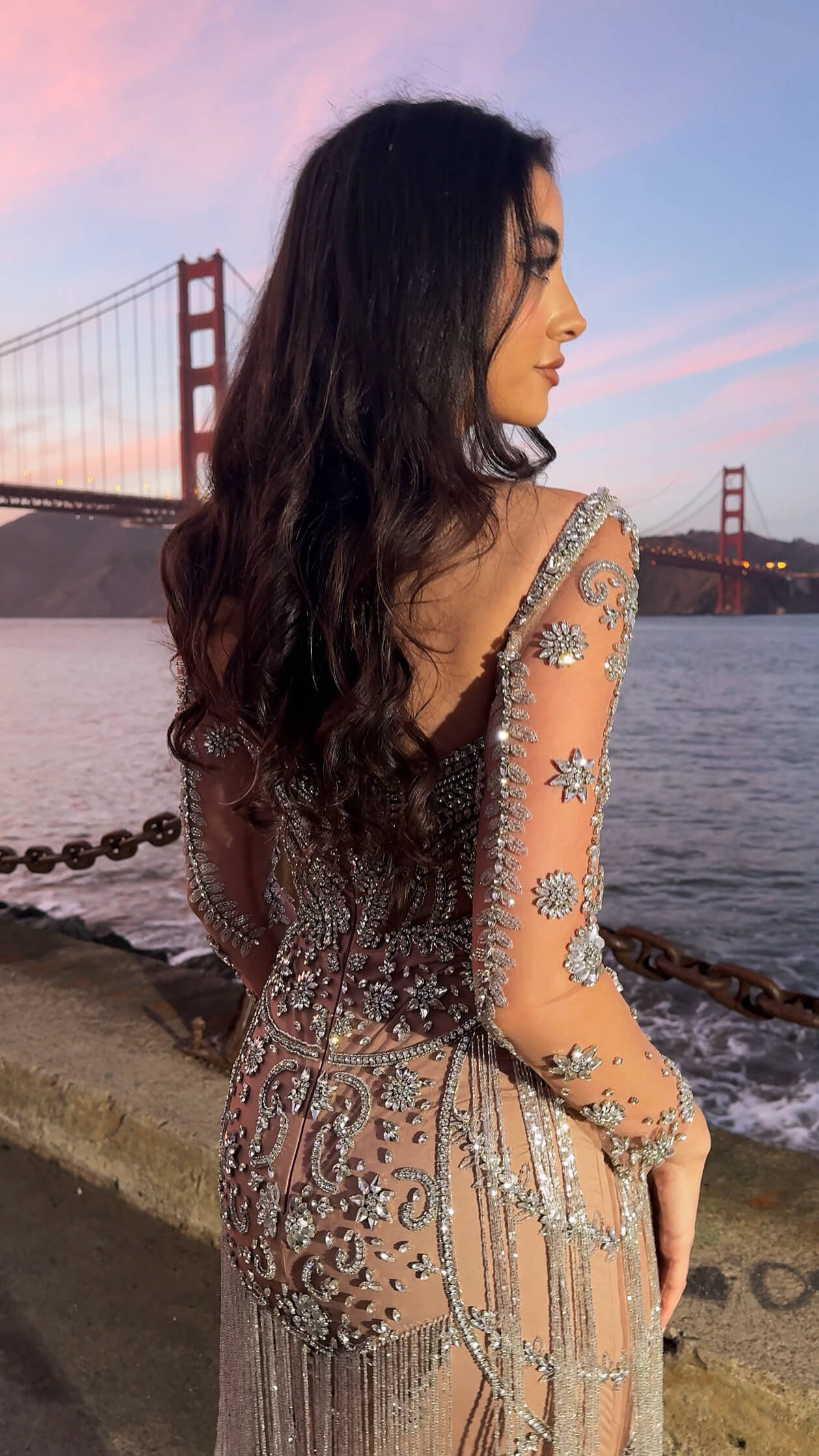 Zarah Long Sleeve Beaded Tassel Dress | Modest Evening Wear by Iyza Belaar at B Chic Fashions Nude/Silver / 18 Zarah Long Sleeve Beaded Tassel Dress | Modest Evening Wear by Iyza Belaar at B Chic Fashions Nude/Silver / 18