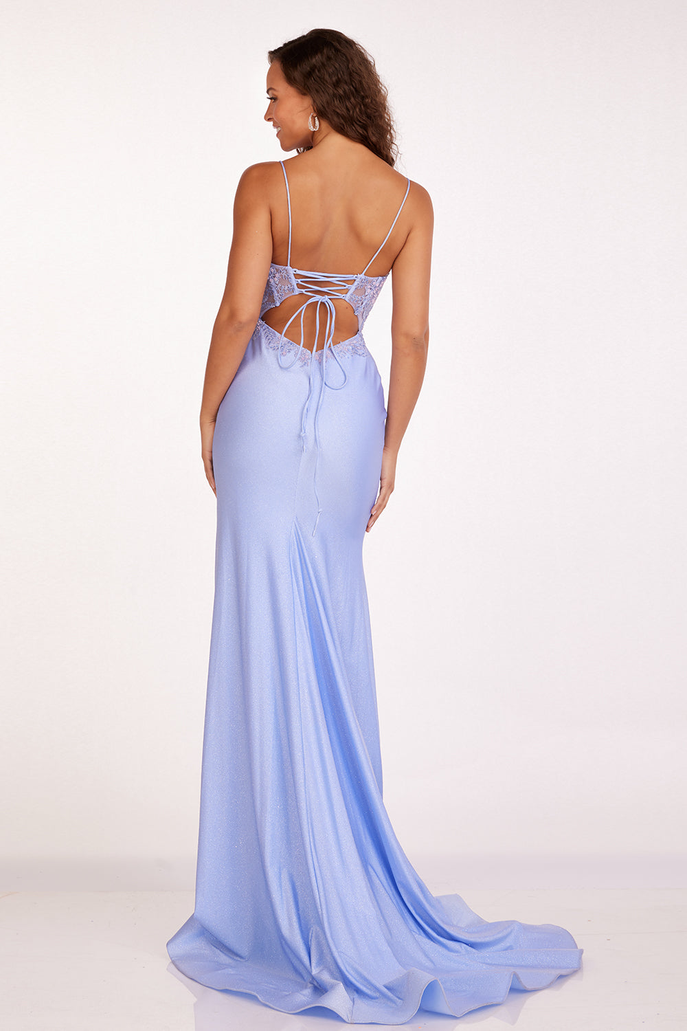 Abby Paris 90207 Applique Sheer Corset Slit Evening Gown | Formal Dress Shops Light Blue / 2 Abby Paris 90207 Applique Sheer Corset Slit Evening Gown | Formal Dress Shops Light Blue / 2