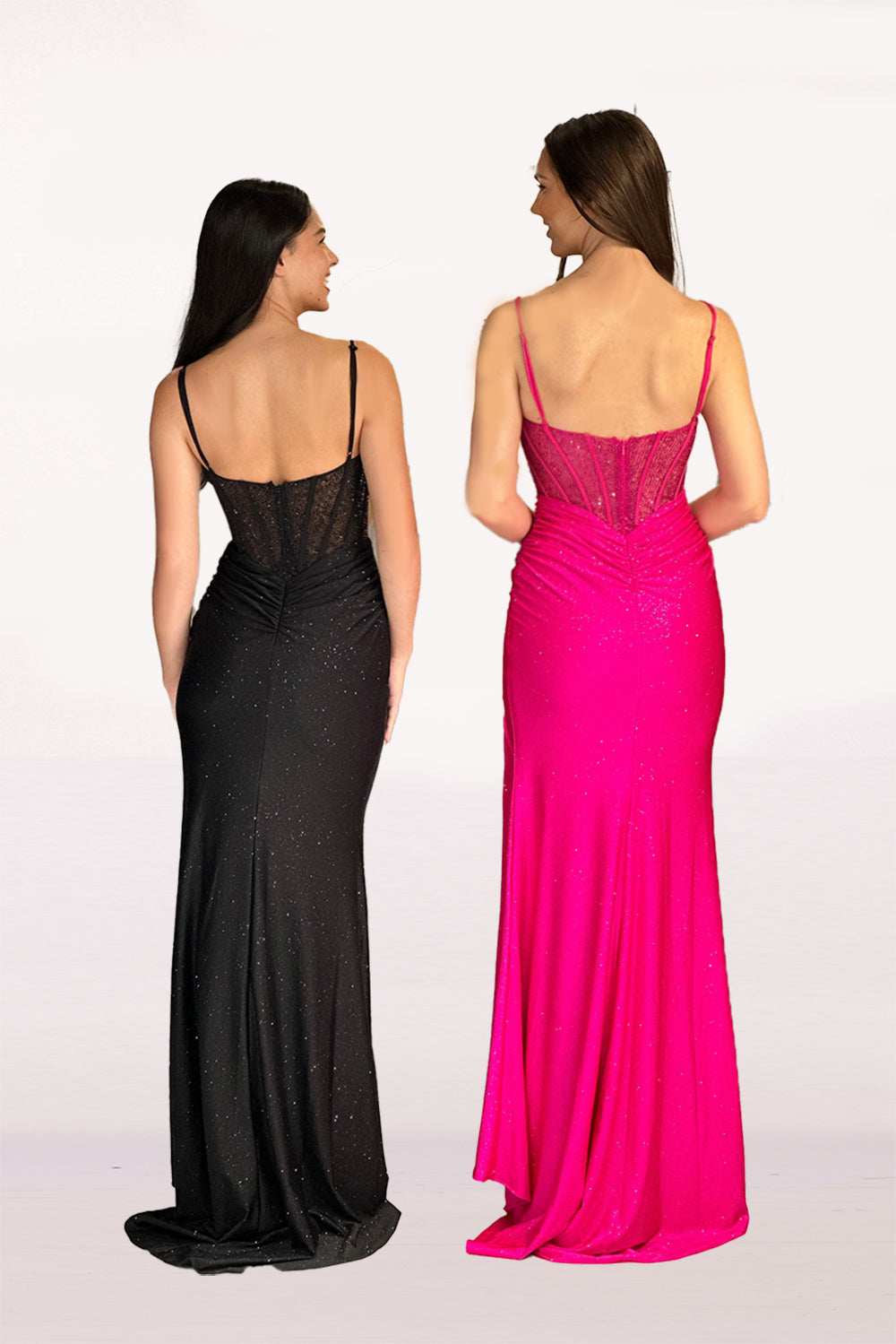 abby-paris-90263-sweetheart-neckline-corset-shimmer-knit-fit-and-flare-wslit-black-hot-pink-evening-dress-b-chic-fashions-prom-dress