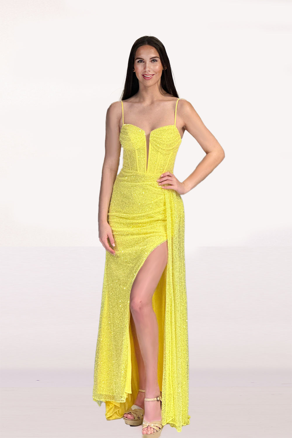 abby-paris-90266-deep-v-neck-neckline-corset-top-glitter-tulle-fit-and-flare-wslit-sunflower-evening-dress-b-chic-fashions-prom-dress