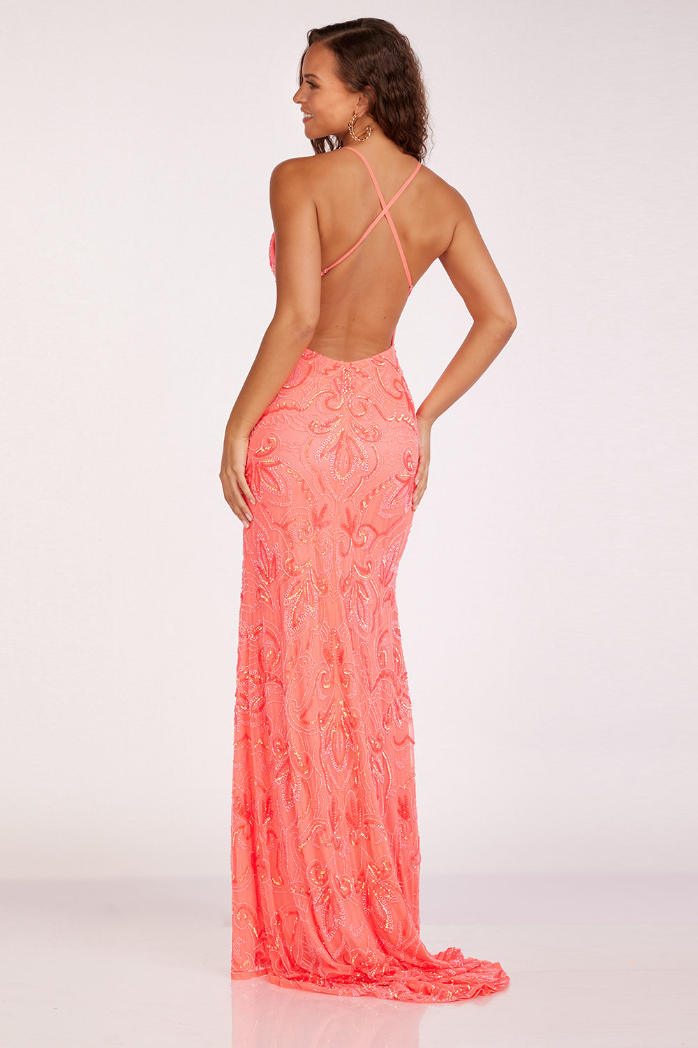 abby-paris-92132-v-neck-neckline-beaded-with-flower-pattern-beaded-sequins-fit-and-flare-wslit-hot-coral-evening-dress-b-chic-fashions-prom-dress