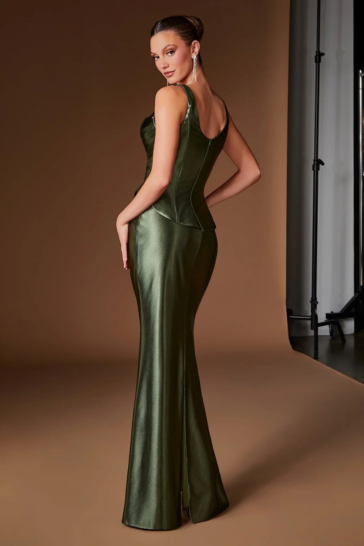 Cinderella Divine CH2604 Square Neck Ruched Satin Gown