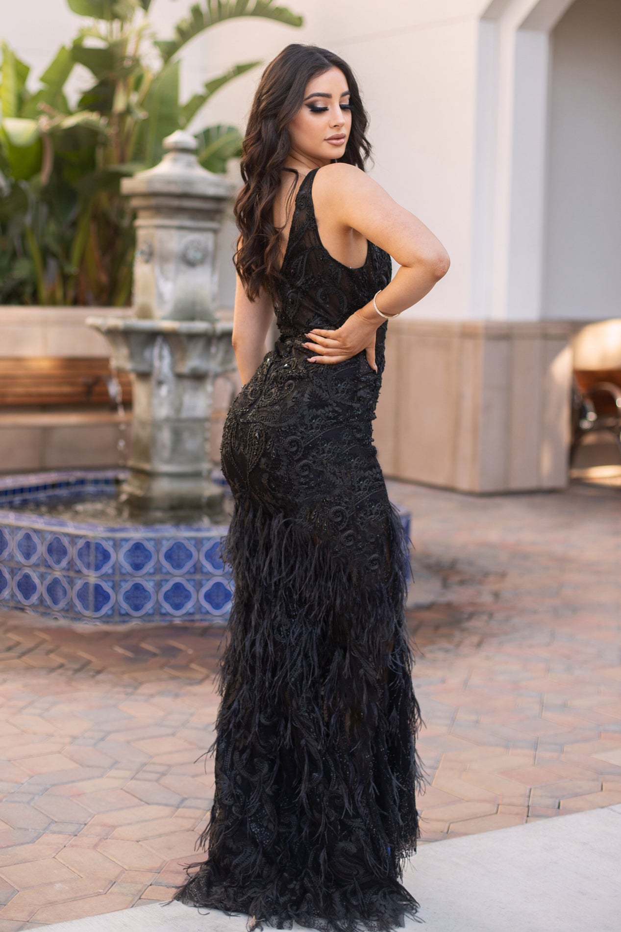 chantel dress black feather lace evening gown b chic fashions