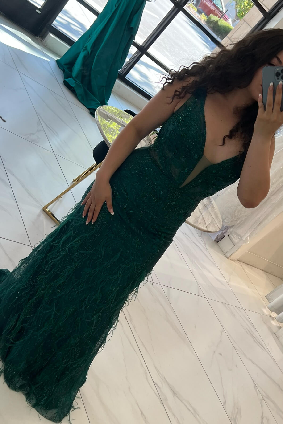 chantel dress emerald feather lace evening gown b chic fashions