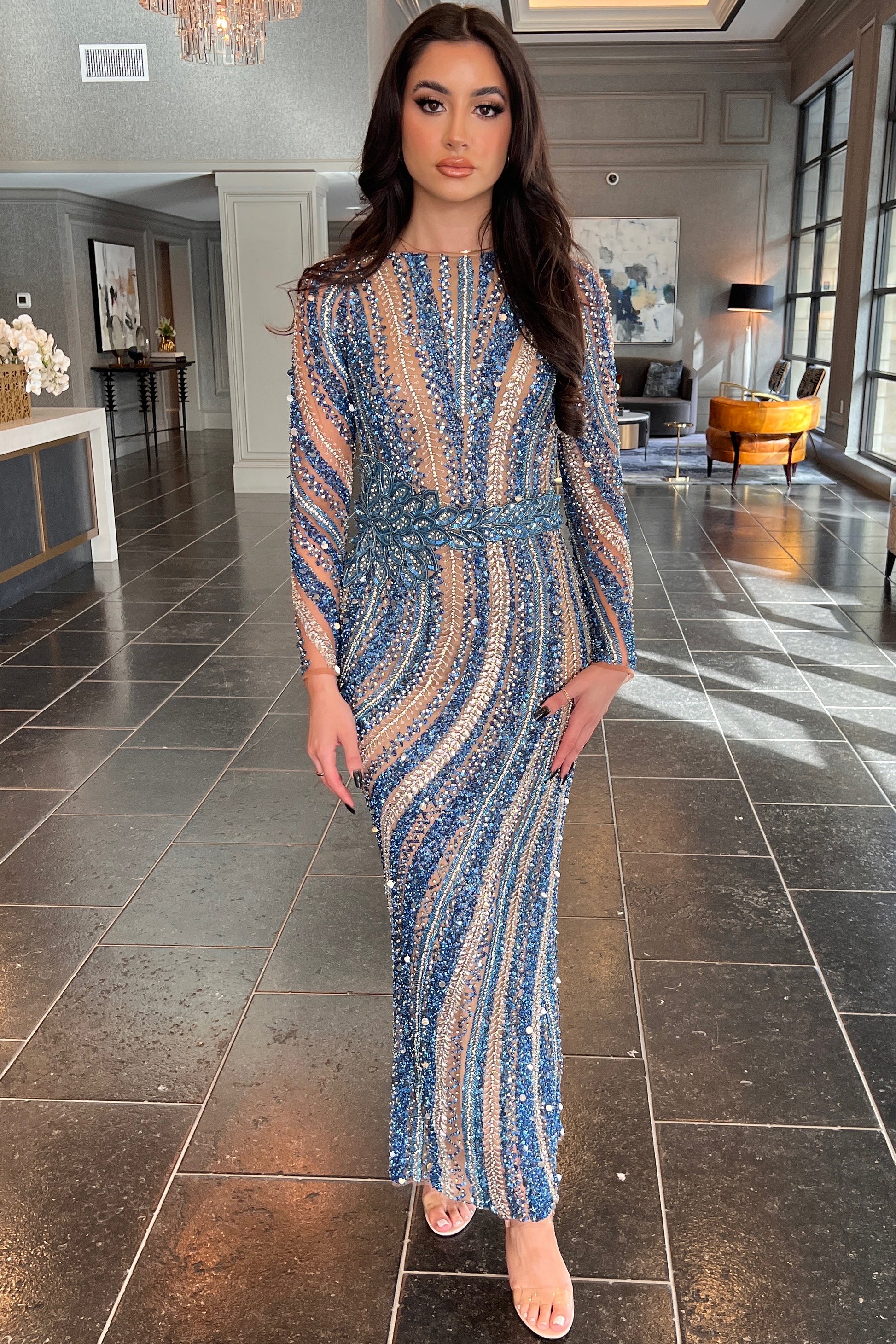 Mariam Long Sleeve Beaded Dress B Chic Fashions Mariam Long Sleeve Beaded Dress B Chic Fashions