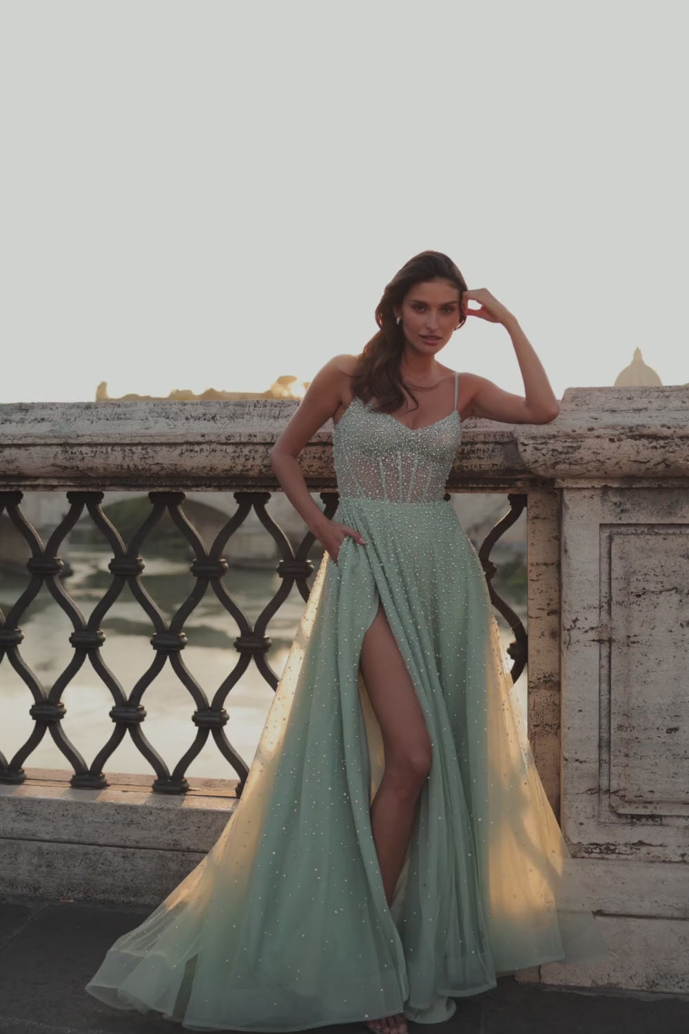 La-Femme-32146-Sweetheart-Neckline-Zipper-Back-High-Slit-HotStone-Tulle-A-Line-Sage-Evening-Dress-B-Chic-Fashions-Prom-Dress