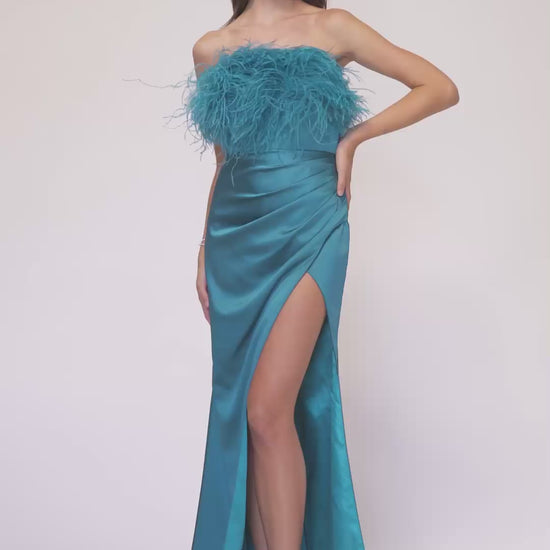 abby-paris-90200-straight-neckline-feathers-on-neckline-satin-fit-and-flare-w-slit-teal-fuchsia-evening-dres