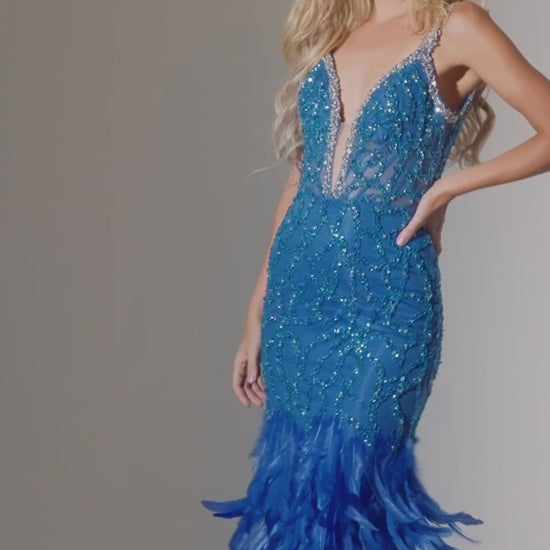 Jasz-7514-Plunge-Neckline-Open-Back-Sweep-Train-Beaded-Feathers-Sheath-Royal-Evening-Dress-B-Chic-Fashions-Prom-Dress