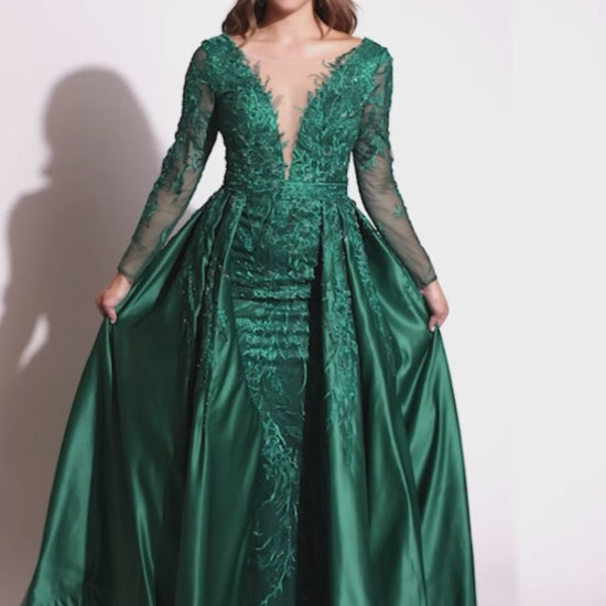 Lucci-Lu-C8045-Plunging-V-Neckline-Open-Back-Sweep-Train-Embroidered-Tulle-Fit-N-Flare-Emerald-Evening-Dress-B-Chic-Fashions-Prom-Dress