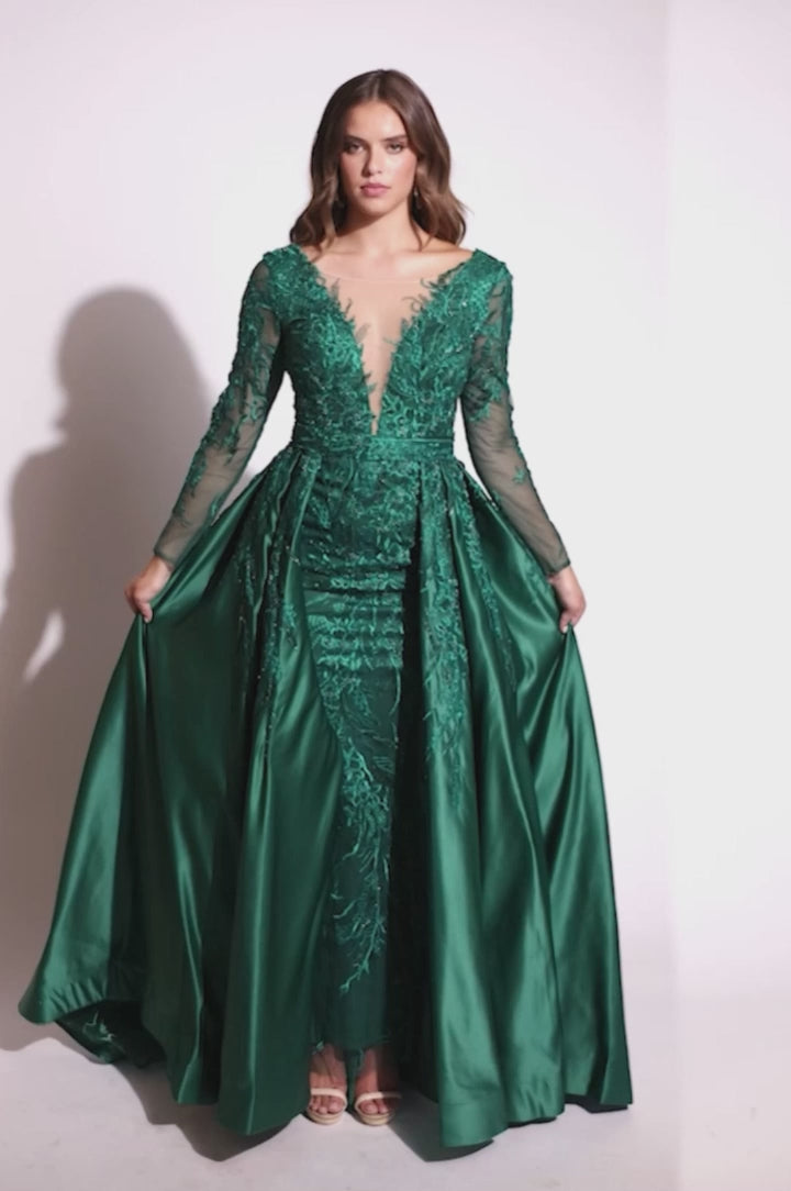 Lucci-Lu-C8045-Plunging-V-Neckline-Open-Back-Sweep-Train-Embroidered-Tulle-Fit-N-Flare-Emerald-Evening-Dress-B-Chic-Fashions-Prom-Dress