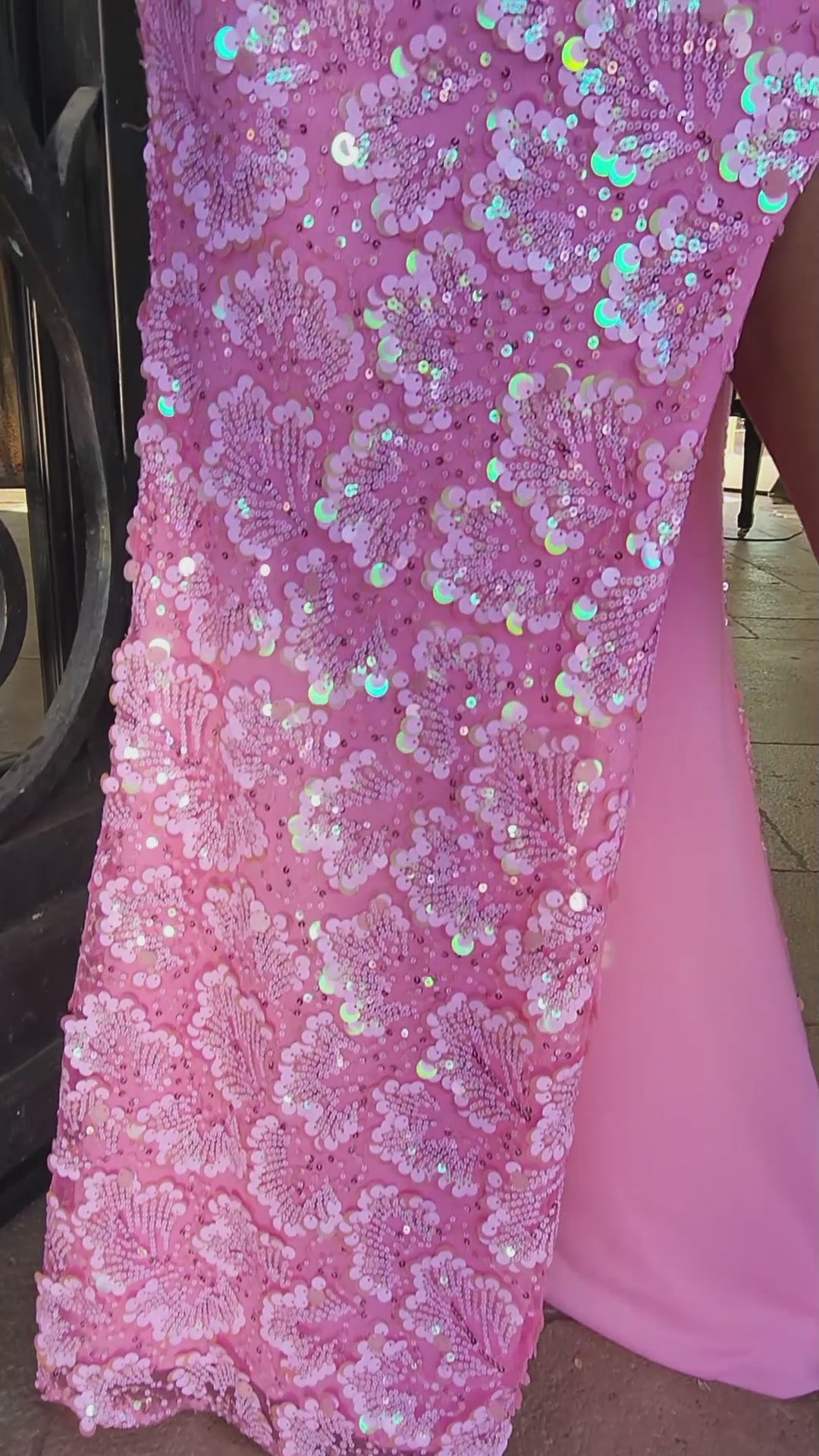 Lucci-Lu-1328-Straight-Neckline-Criss-Cross-Back-High-Slit-Embroidered-Tulle-Fit-N-Flare-Hot-Pink-Evening-Dress-B-Chic-Fashions-Prom-Dress