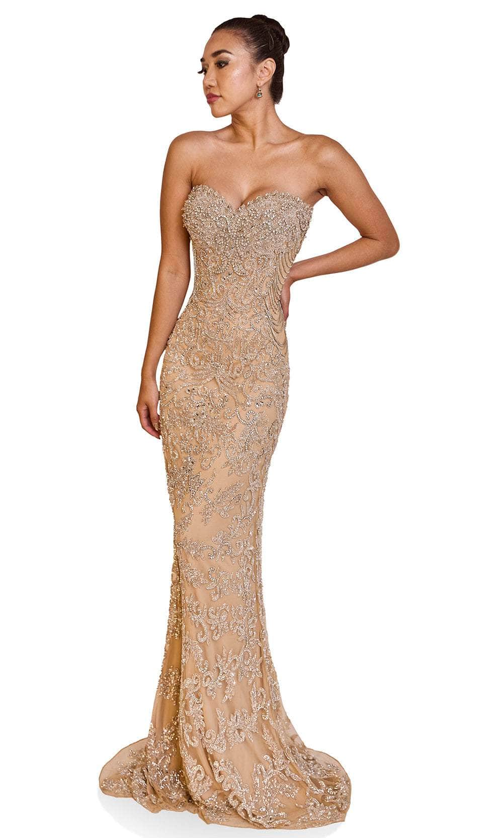 Terani Couture 251GL4346 Sweetheart Tulle Silver Nude Sheath Pageant Dress