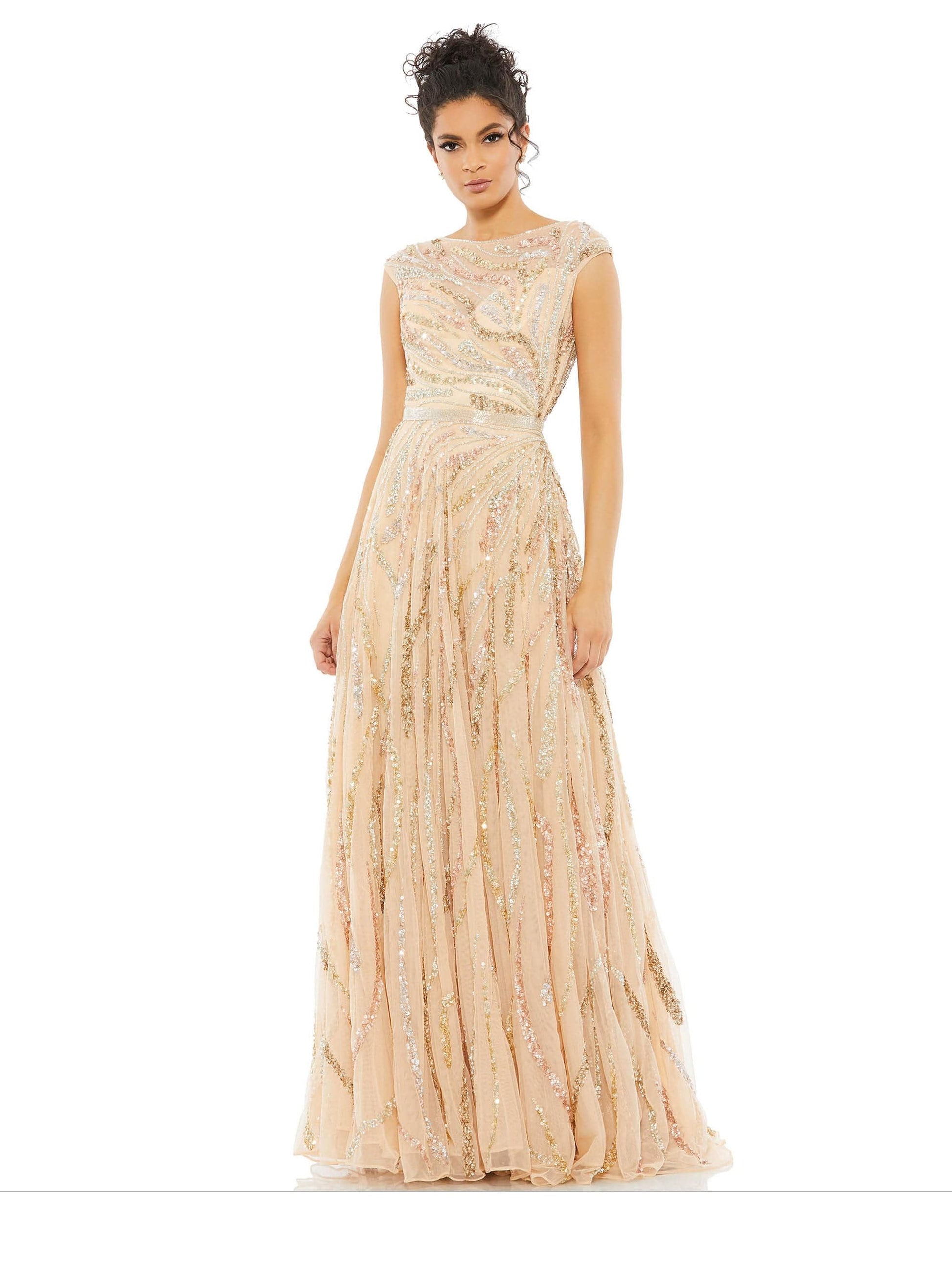 Mac Duggal - Pink Cap Sleeve Embellished Evening Gown - US 10 Mac Duggal - Pink Cap Sleeve Embellished Evening Gown - US 10