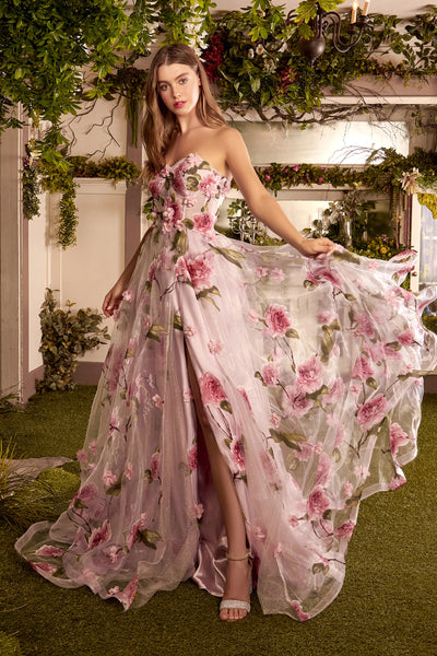 Andrea and Leo A1035 Strapless Organza Ball Gown With Floral Print