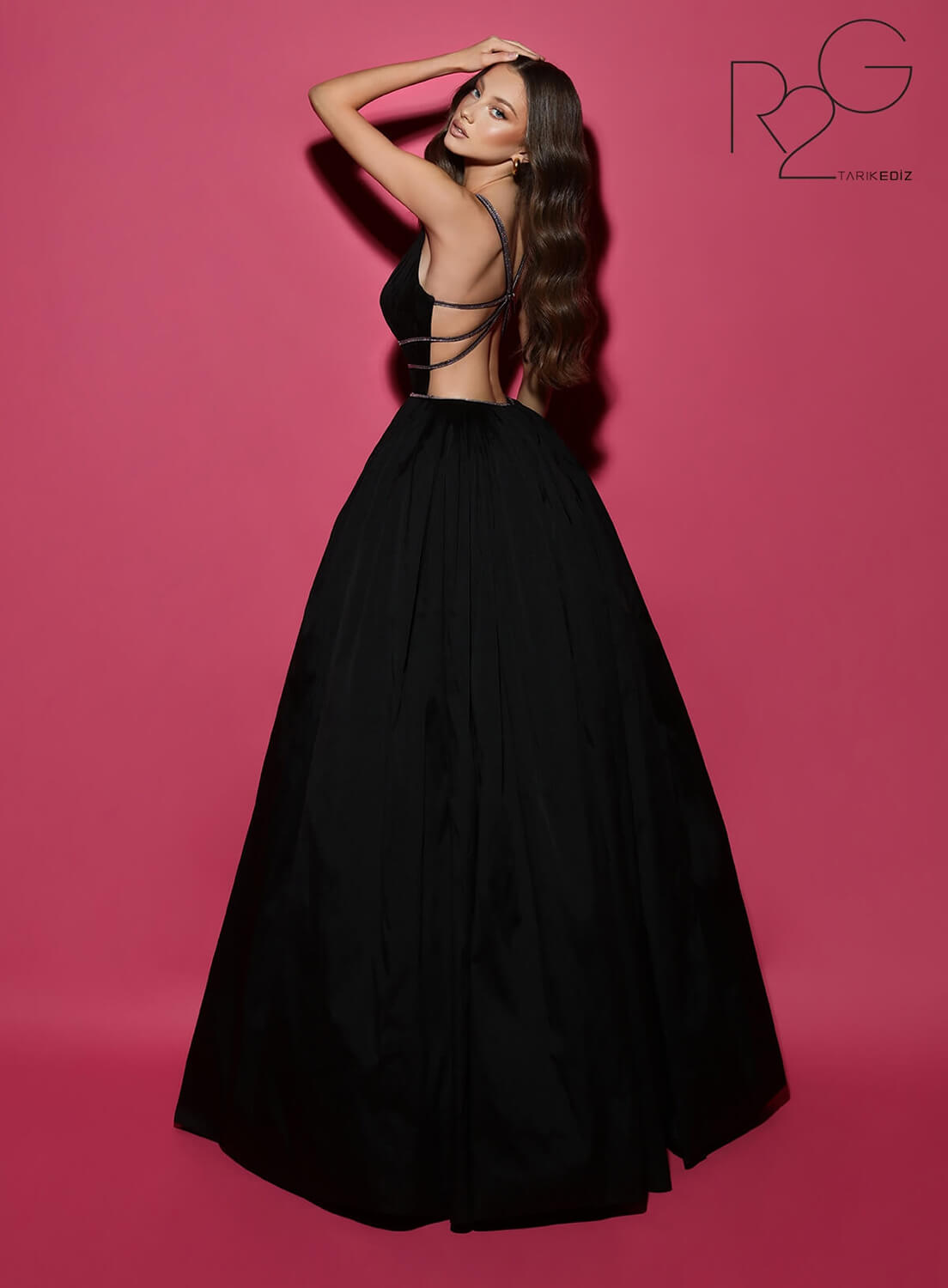Tarik Ediz 53040 Taffeta Ball Gown with Pleating and Ruffles