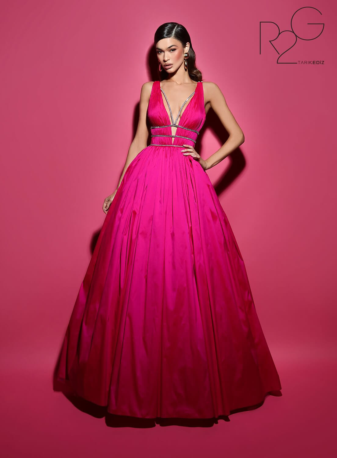 Tarik Ediz 53040 Taffeta Ball Gown with Pleating and Ruffles