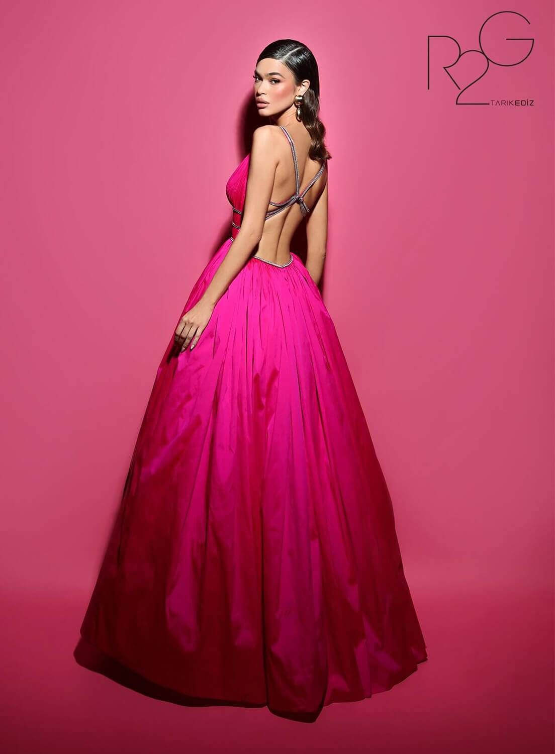 Tarik Ediz 53040 Taffeta Ball Gown with Pleating and Ruffles