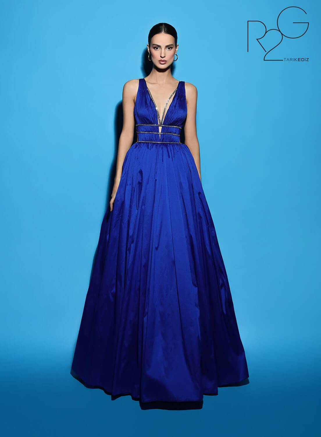 Tarik Ediz 53040 Taffeta Ball Gown with Pleating and Ruffles