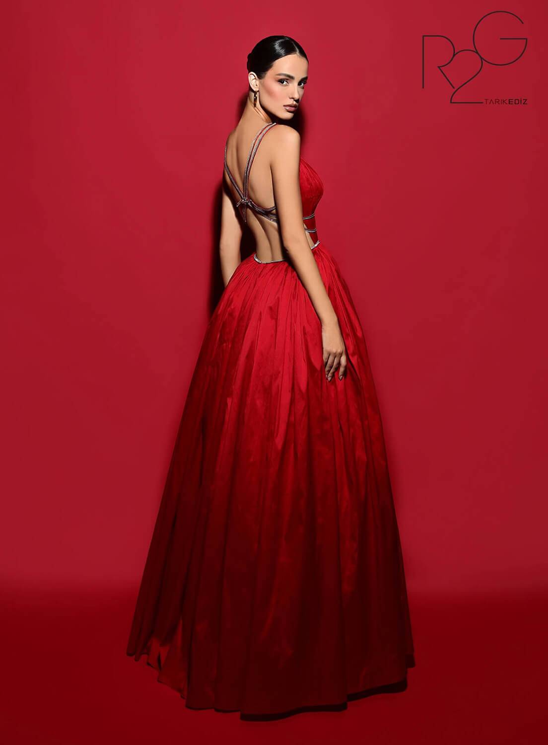 Tarik Ediz 53040 Taffeta Ball Gown with Pleating and Ruffles