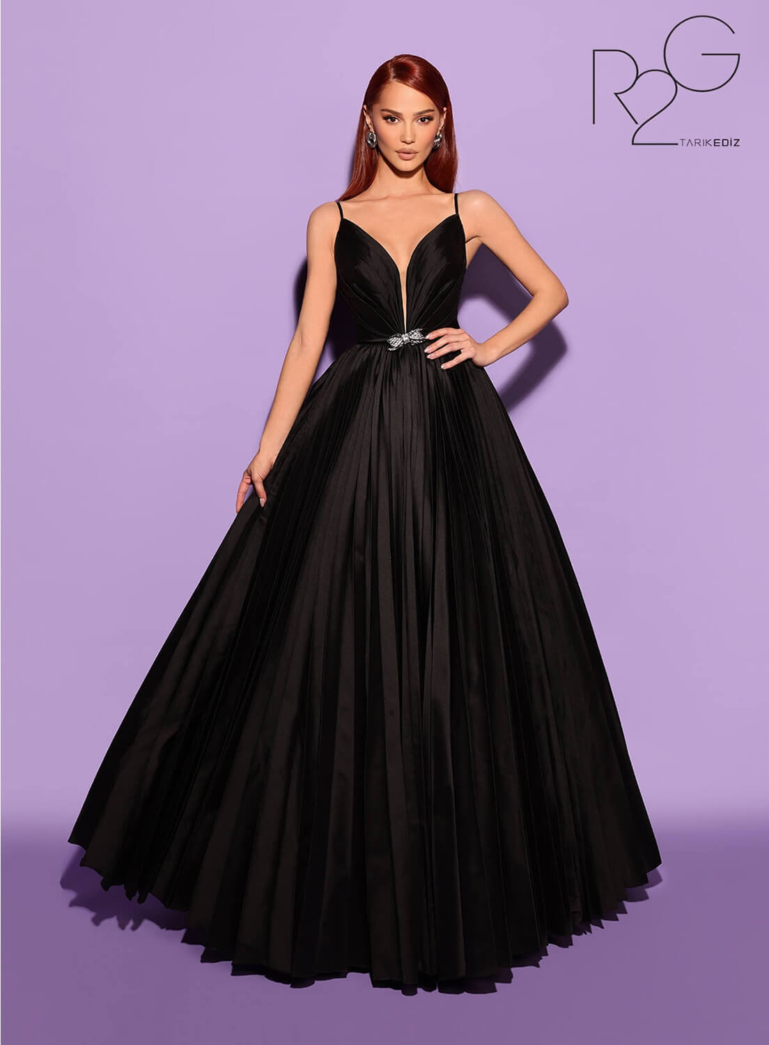 Tarik Ediz 53107 Taffeta Fabric V-Neck Neckline Ball Gowns Long Dress