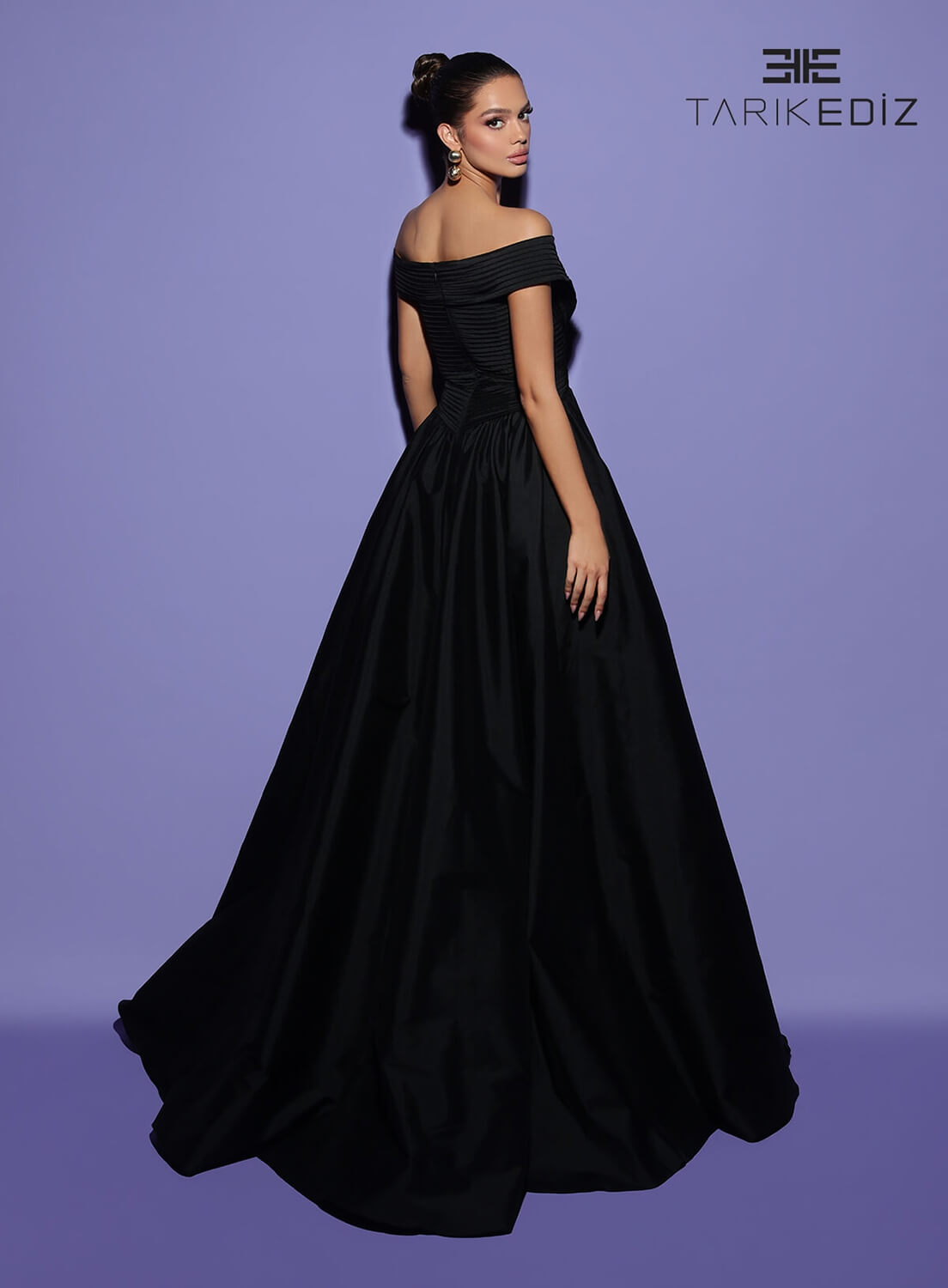 Tarik Ediz 98432 Taffeta Fabric V-Neck Neckline A-Line Long Dress