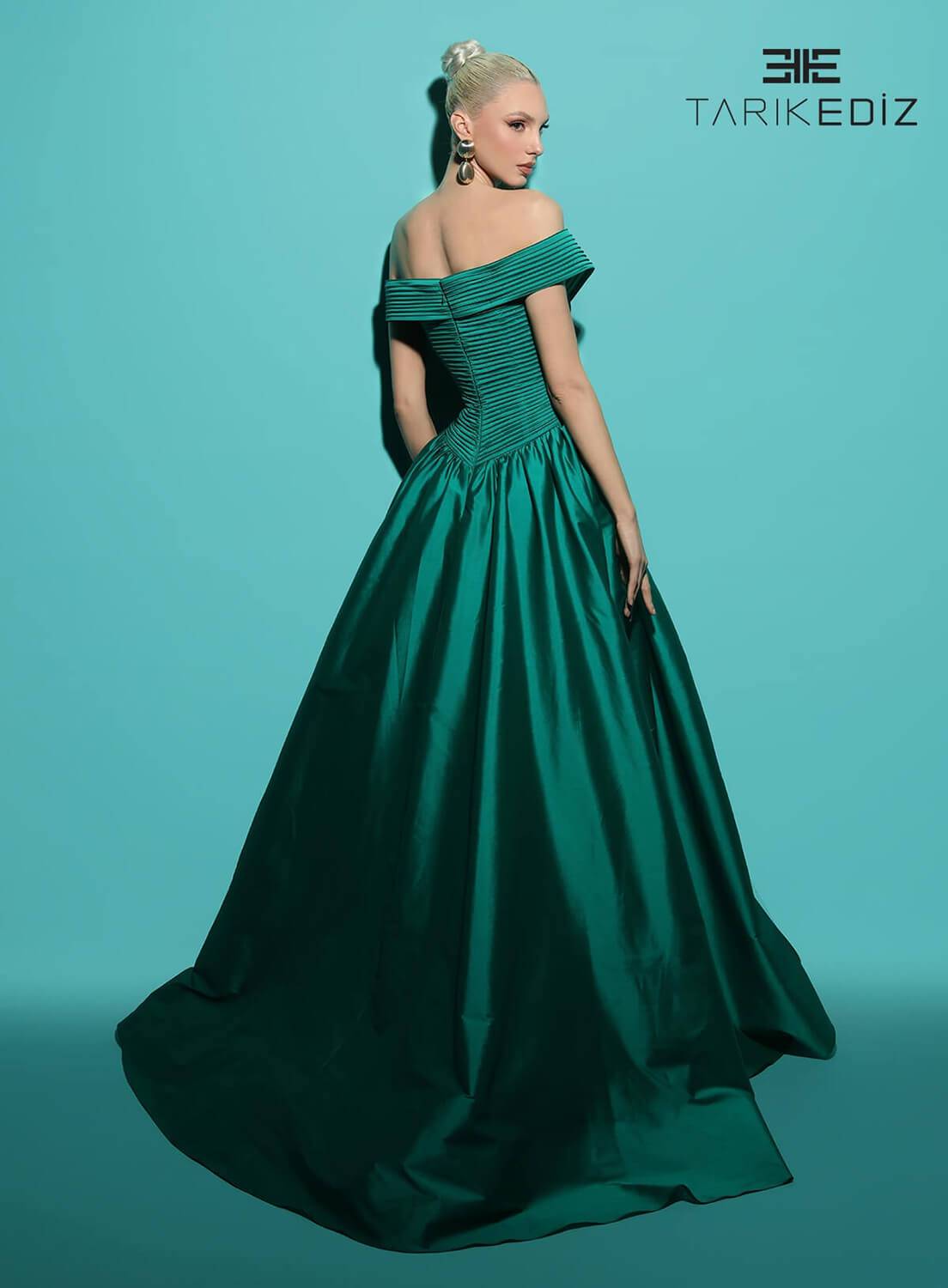 Tarik Ediz 98432 Taffeta Fabric V-Neck Neckline A-Line Long Dress