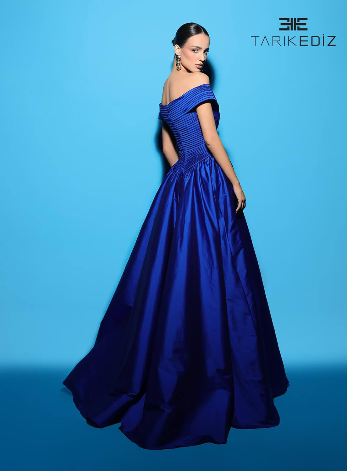 Shop Tarik Ediz 98432 Taffeta Fabric V-Neck Neckline A-Line Long Dress – B  Chic Fashions