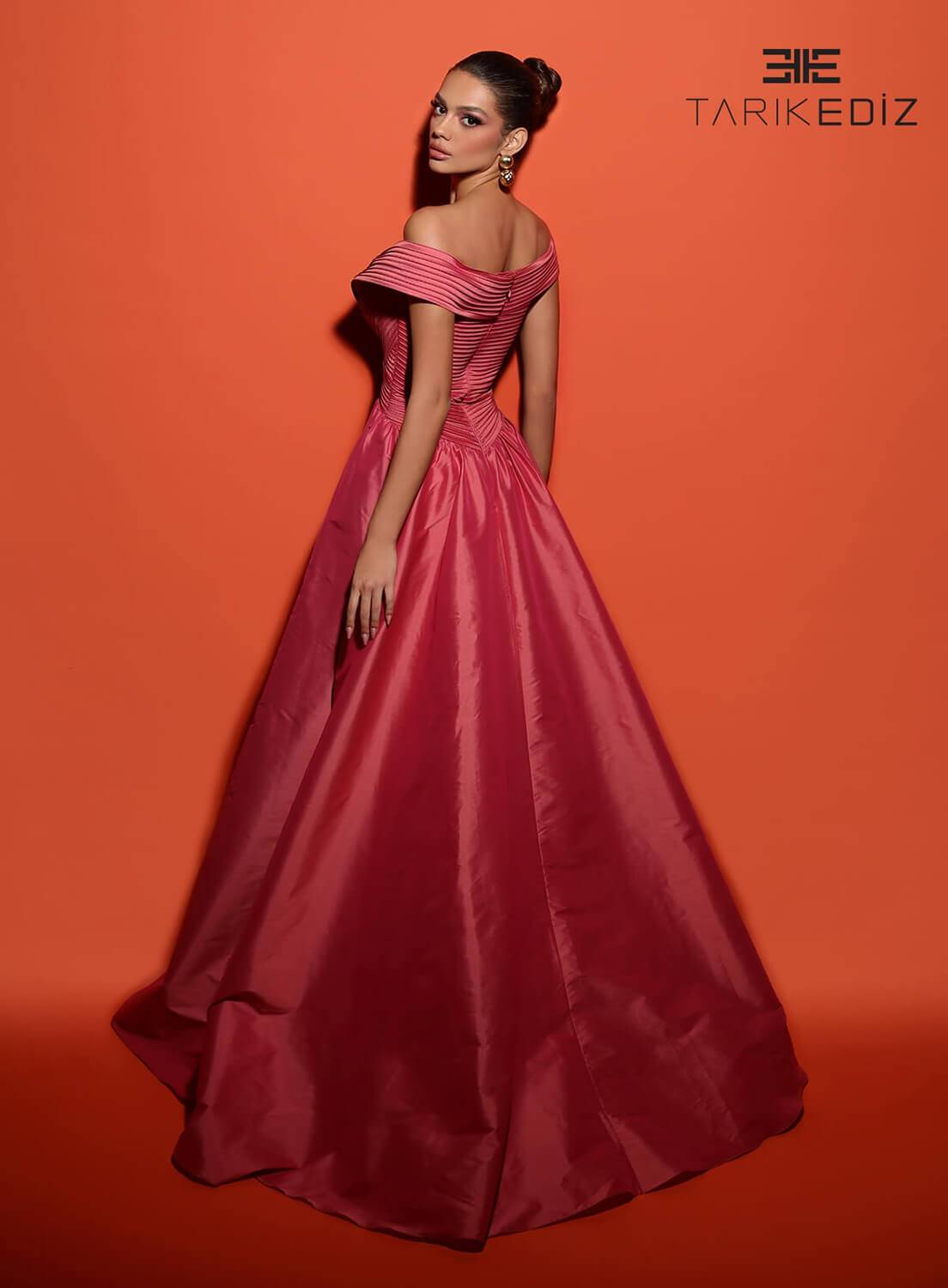 Tarik Ediz 98432 Taffeta Fabric V-Neck Neckline A-Line Long Dress