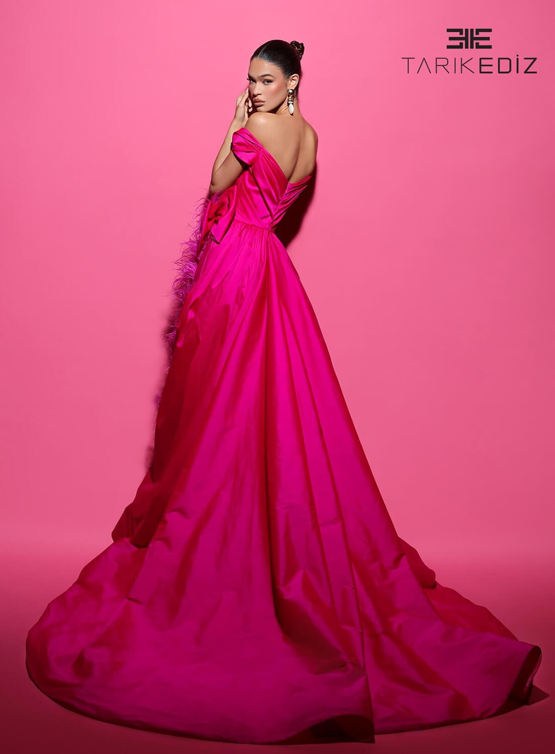 Tarik Ediz 98458 Taffeta Fabric V-Neck Neckline Fitted Long Dress