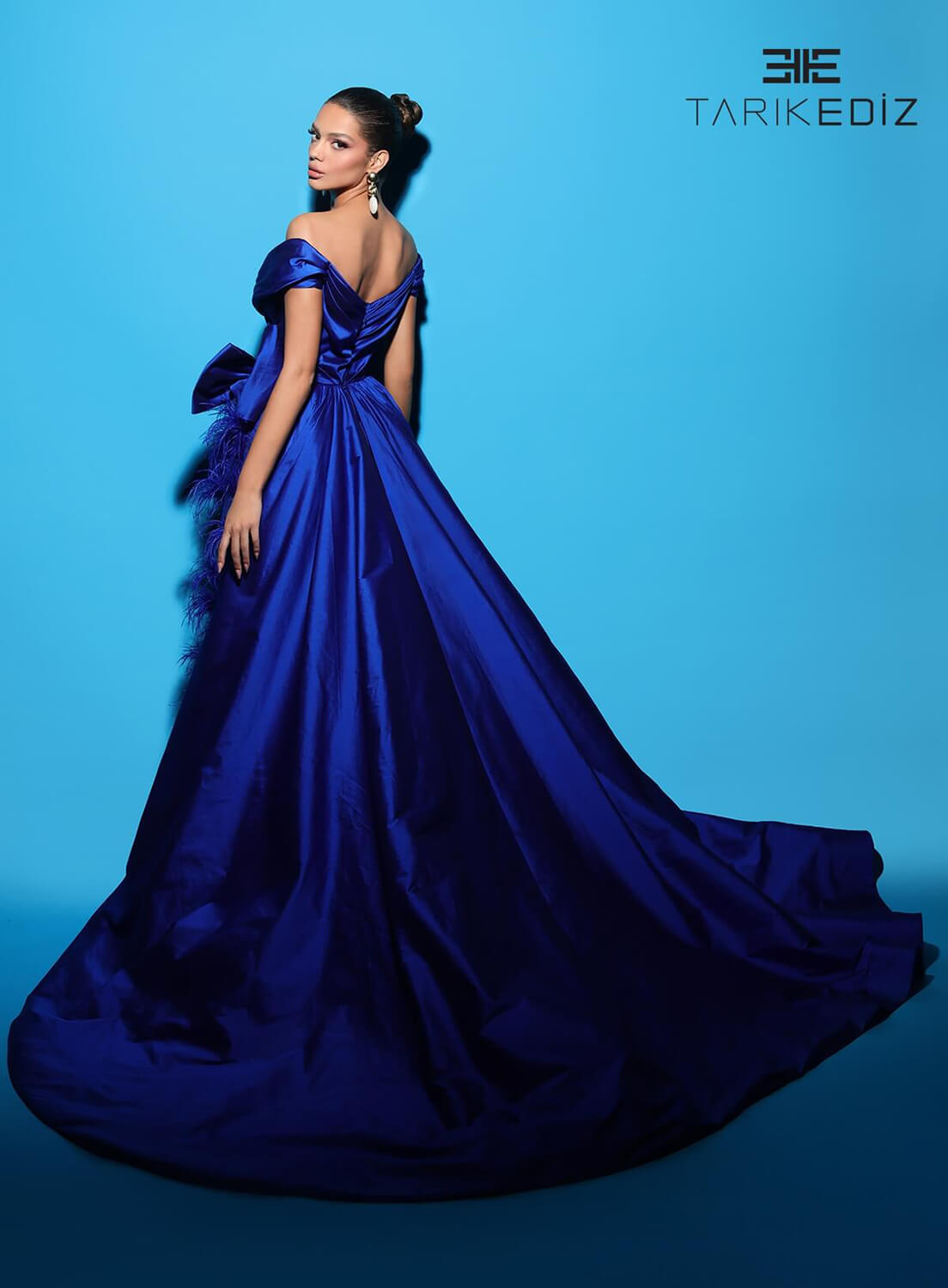 Tarik Ediz 98458 Taffeta Fabric V-Neck Neckline Fitted Long Dress