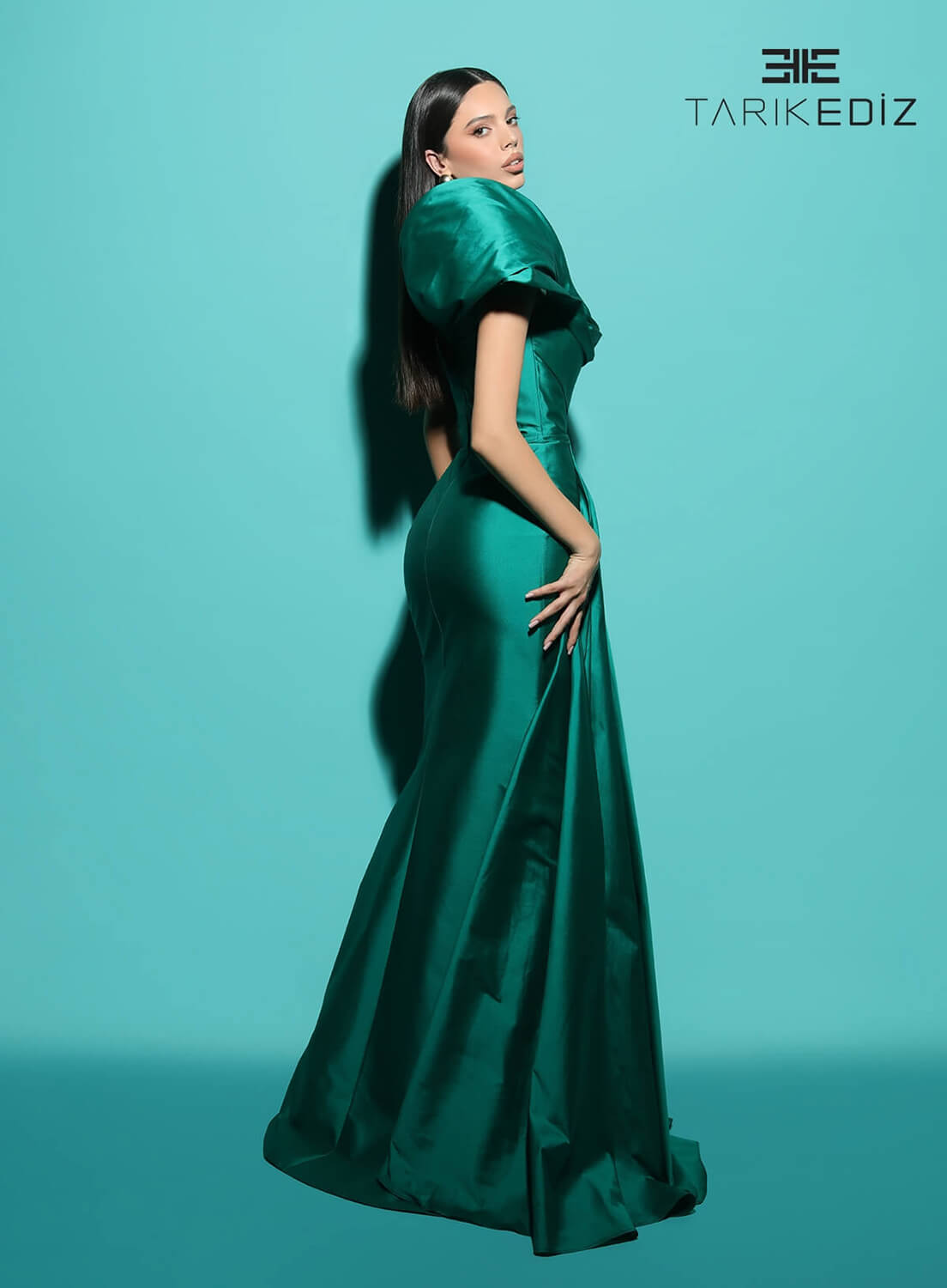 Tarik Ediz 98477 Taffeta Fabric One Shoulder,Sweetheart Neckline Fitted Long Dress